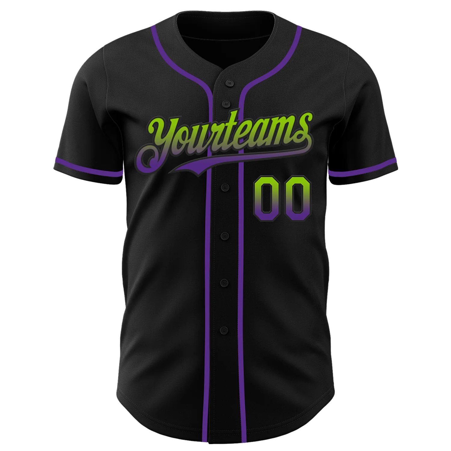 Custom Black Neon Green-Purple Authentic Fade Fashion Baseball Jersey - Image 2