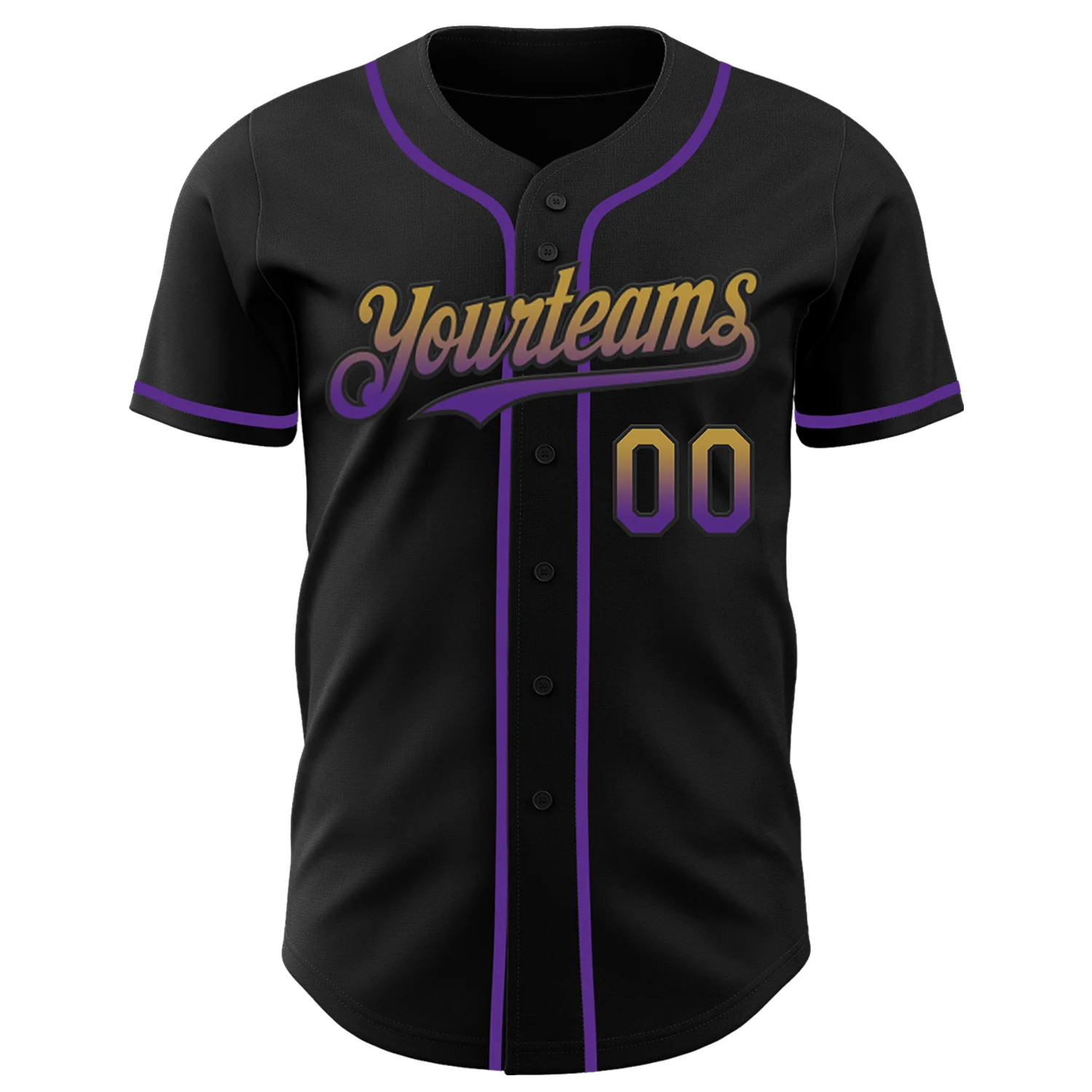 Custom Black Old Gold-Purple Authentic Fade Fashion Baseball Jersey - Image 2