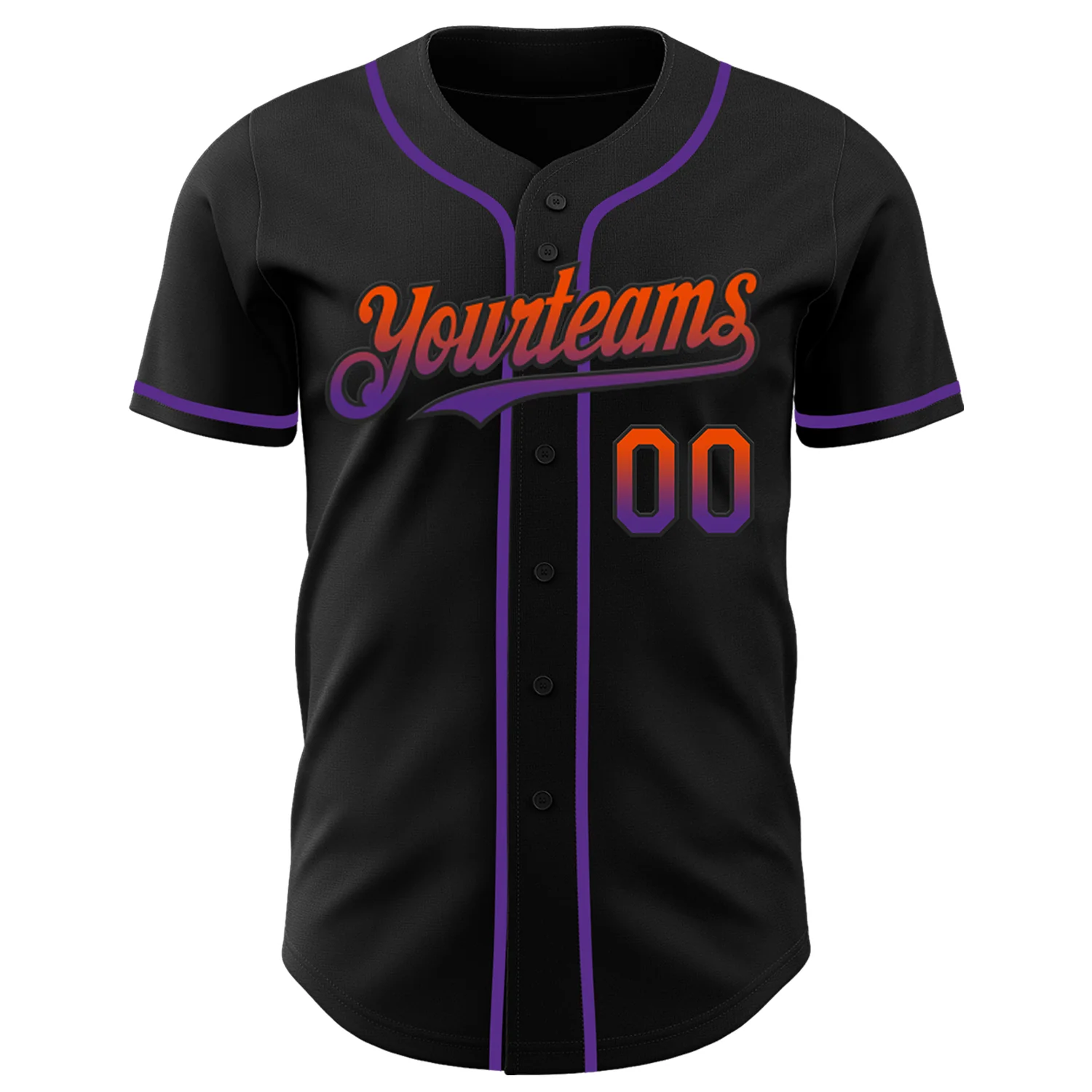 Custom Black Orange-Purple Authentic Fade Fashion Baseball Jersey - Image 2