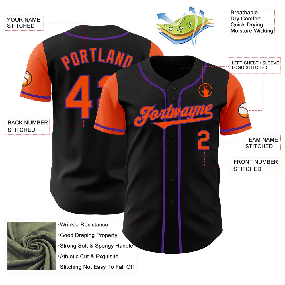 Custom Black Orange-Purple Authentic Two Tone Baseball Jersey - Image 3
