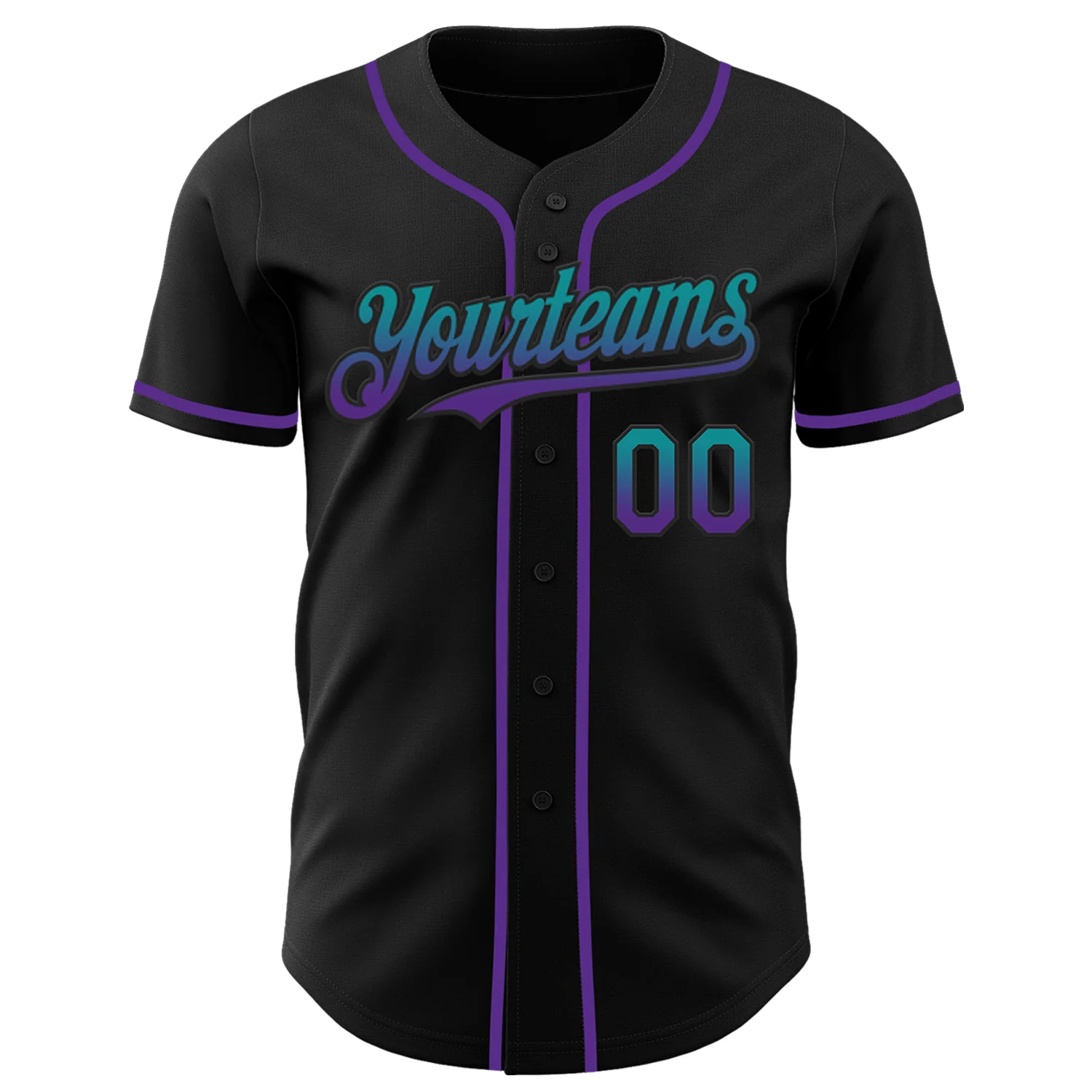 Custom Black Teal-Purple Authentic Fade Fashion Baseball Jersey - Image 2
