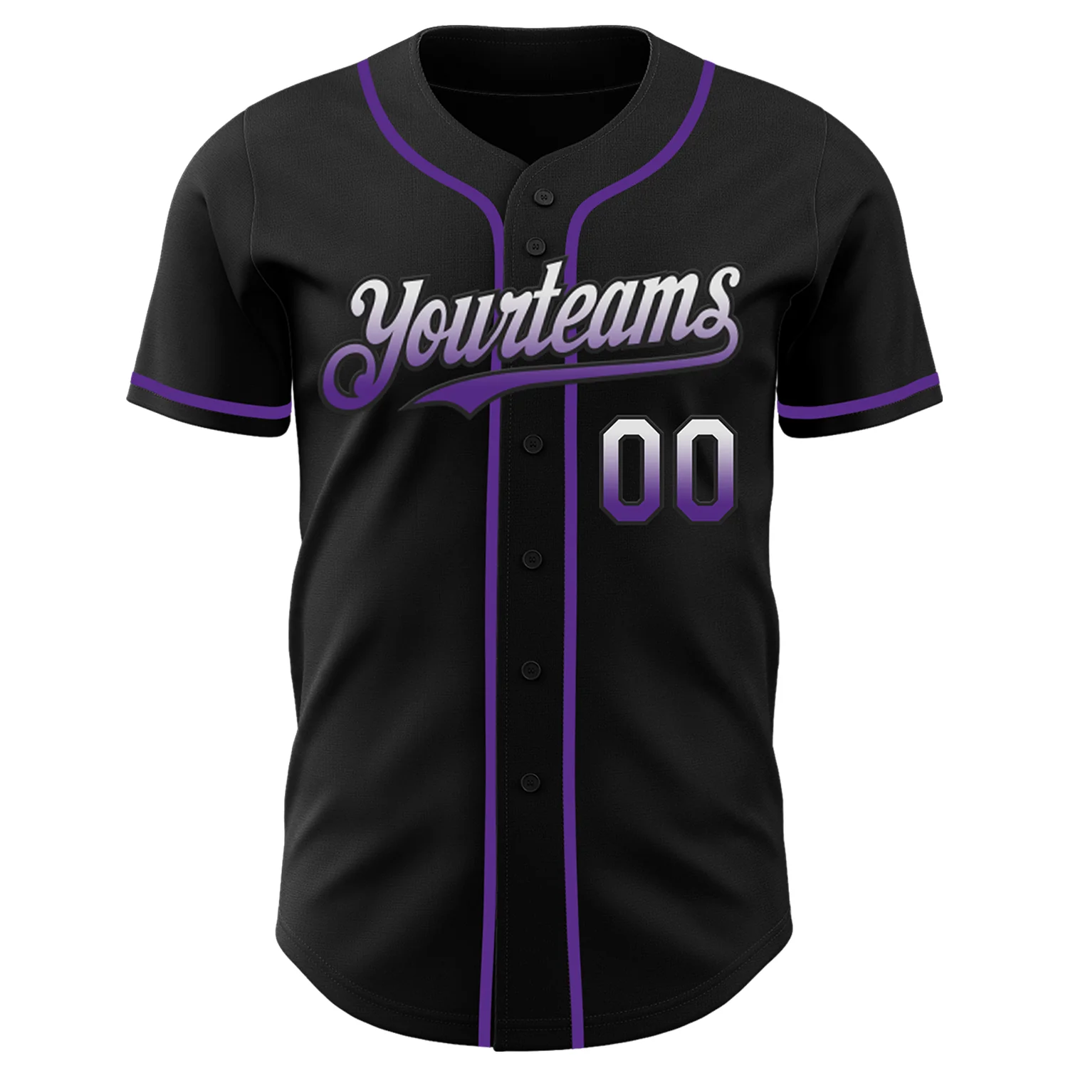 Custom Black White-Purple Authentic Fade Fashion Baseball Jersey - Image 2