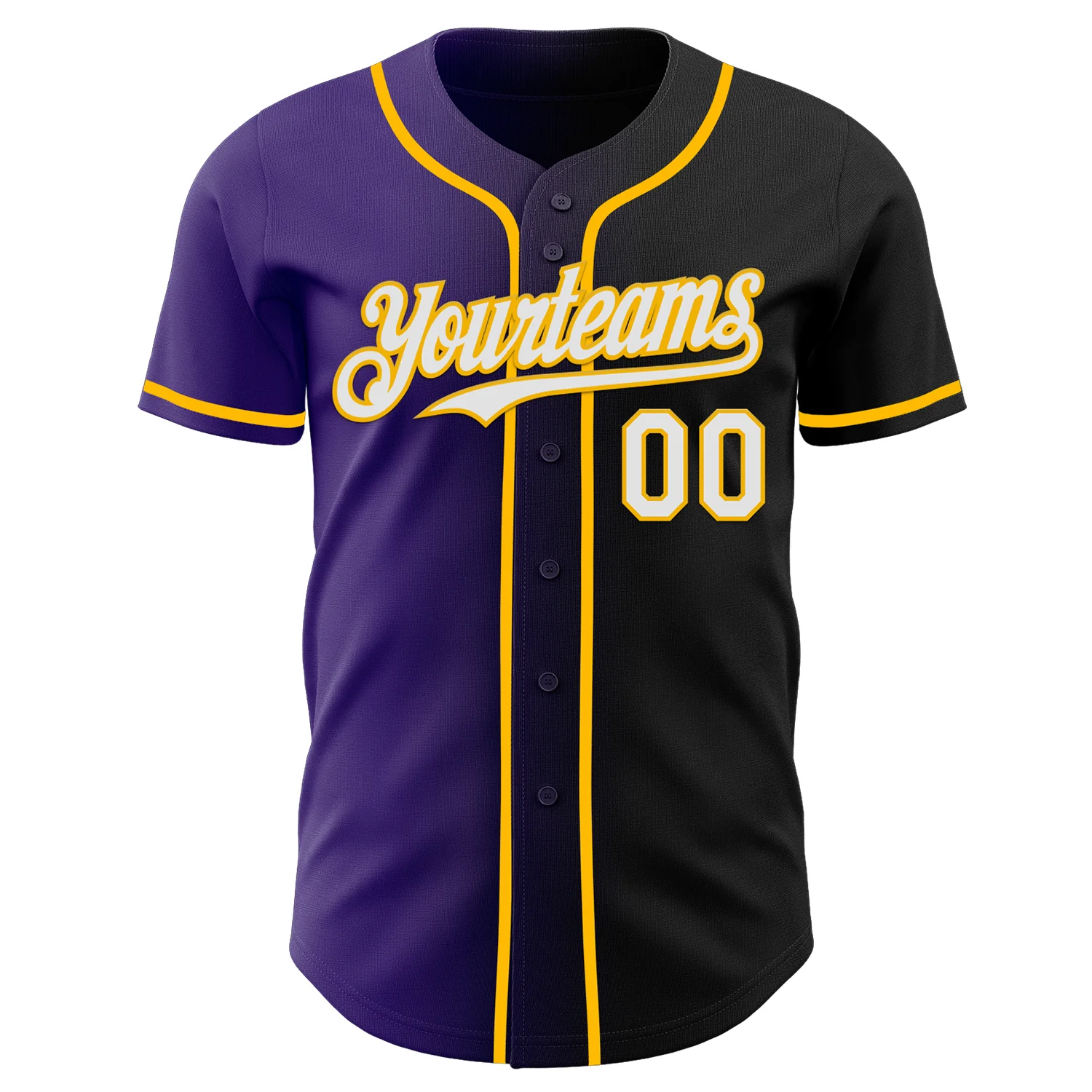 Custom Black White Purple-Gold Authentic Gradient Fashion Baseball Jersey - Image 2