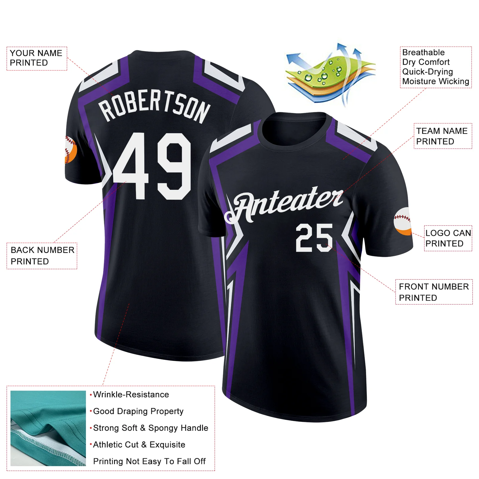 Custom Black White-Purple 3D Esports Performance T-Shirt - Image 2