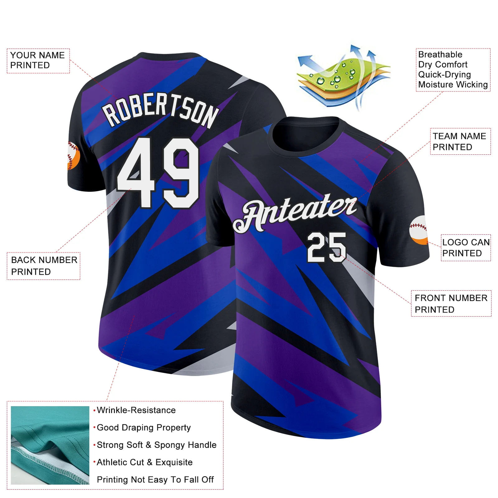 Custom Black Purple-Thunder Blue 3D Esports Performance T-Shirt - Image 2