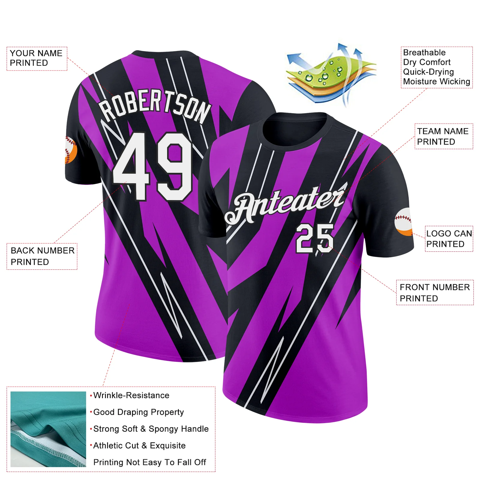 Custom Black White-Purple 3D Esports Performance T-Shirt - Image 2
