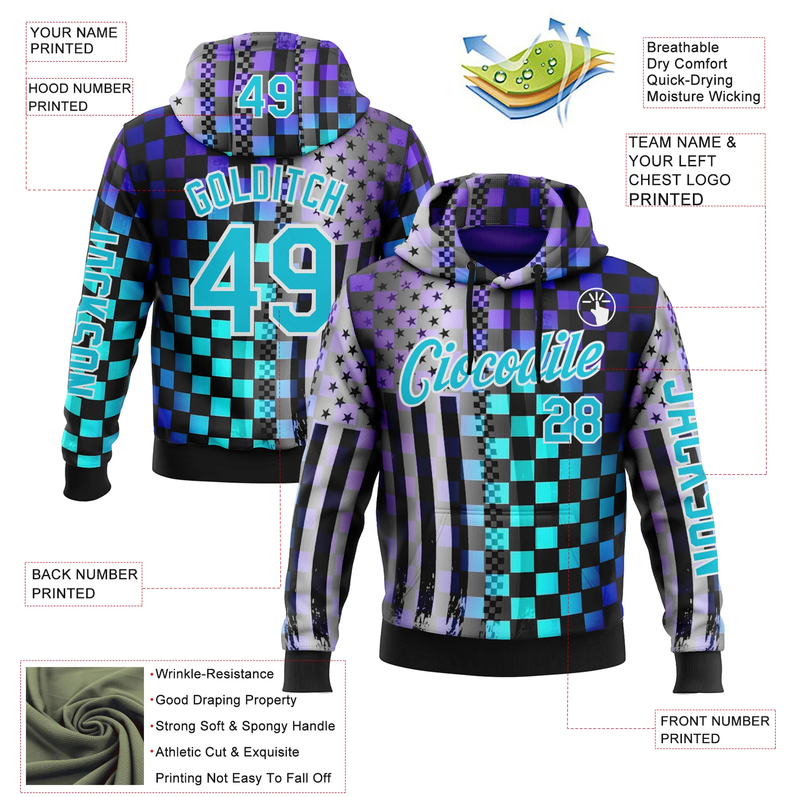 Custom Black Lakes Blue Purple-White 3D Pattern Design Formula Auto Car Racing Motorsport Sports Pullover Sweatshirt Hoodie - Image 2