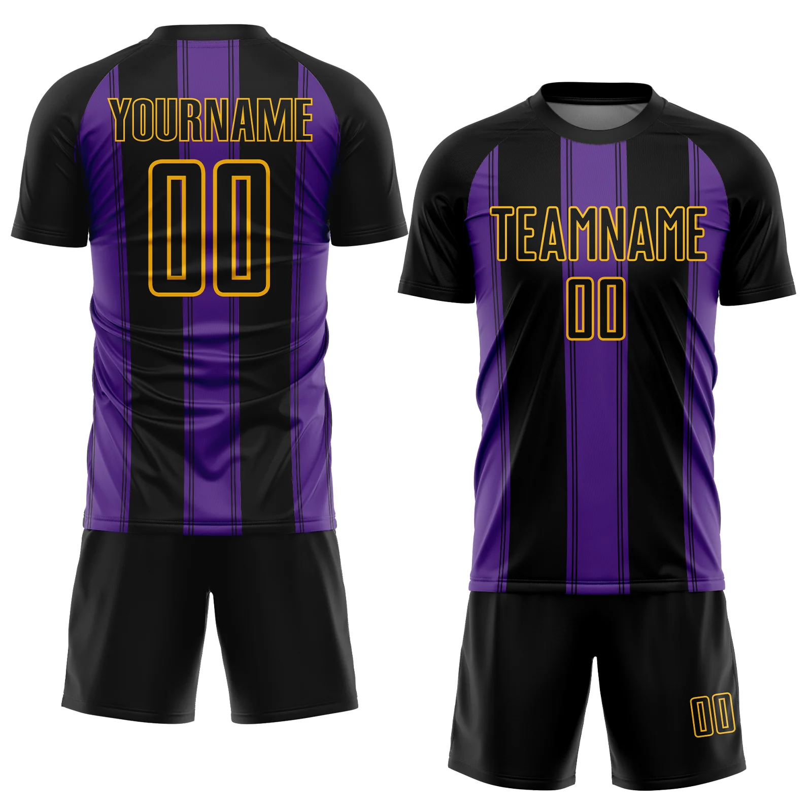 Custom Black Purple-Gold Line Sublimation Soccer Uniform Jersey - Image 2