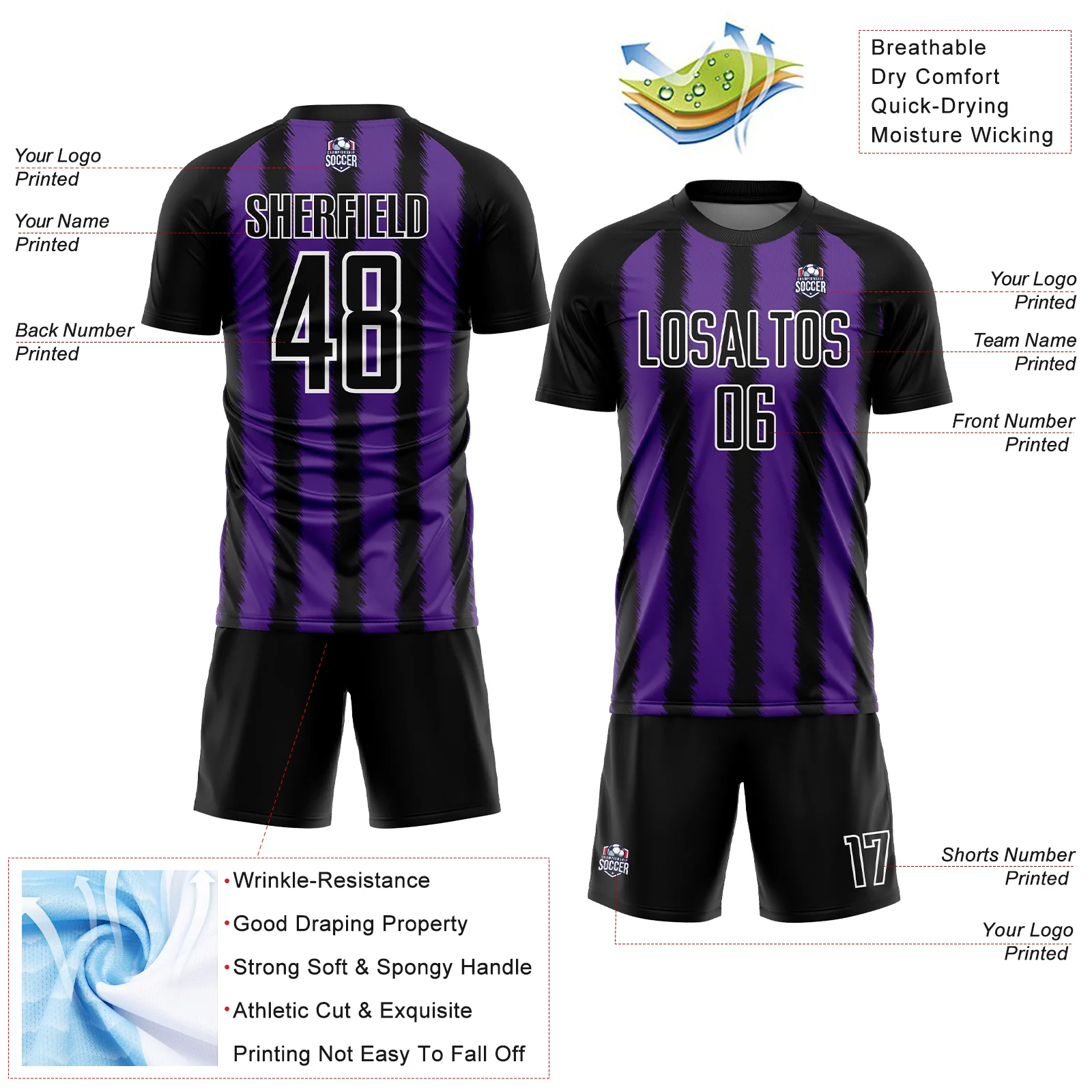 Custom Black Purple-White Line Sublimation Soccer Uniform Jersey - Image 4
