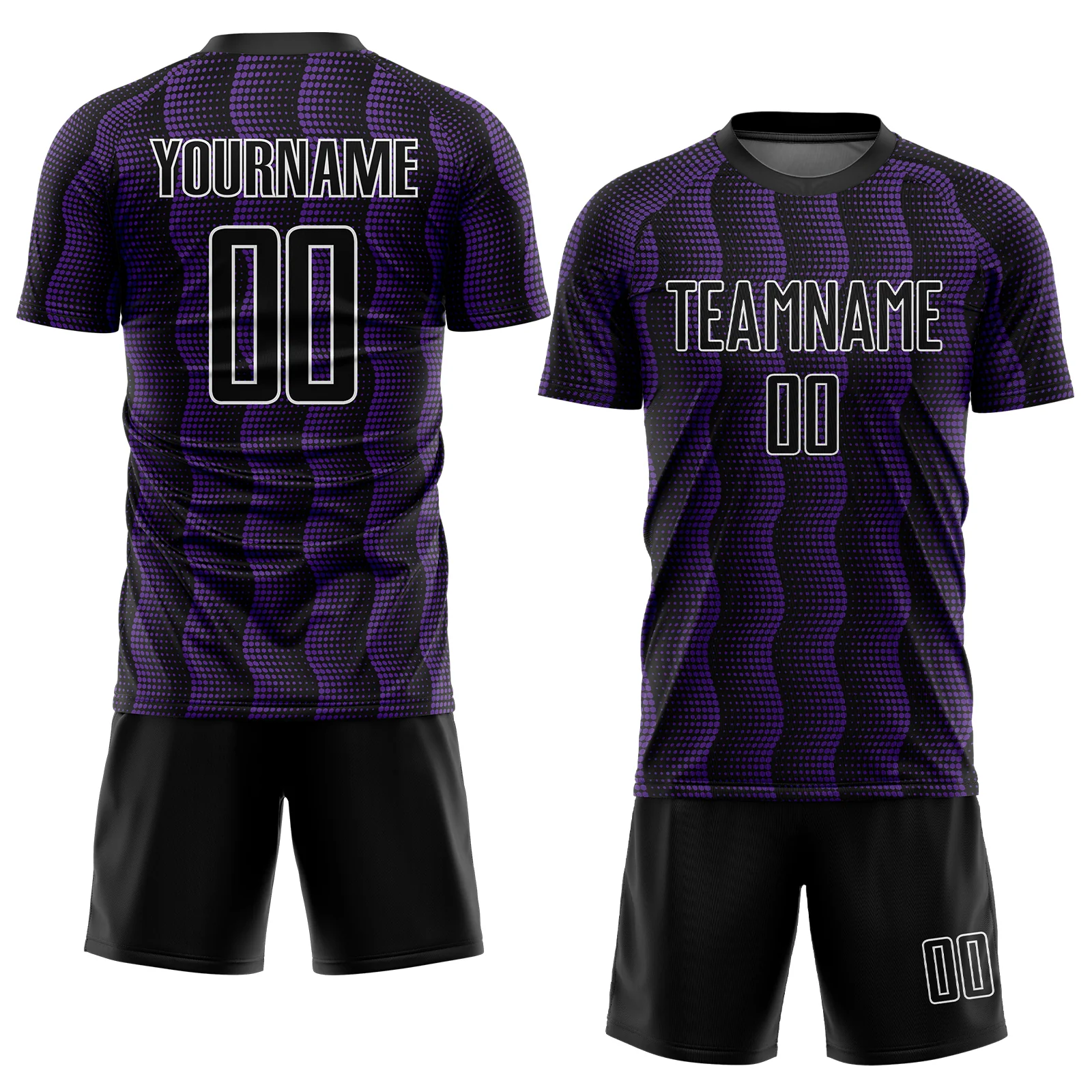 Custom Black Purple-White Geometric Shape Sublimation Soccer Uniform Jersey - Image 2
