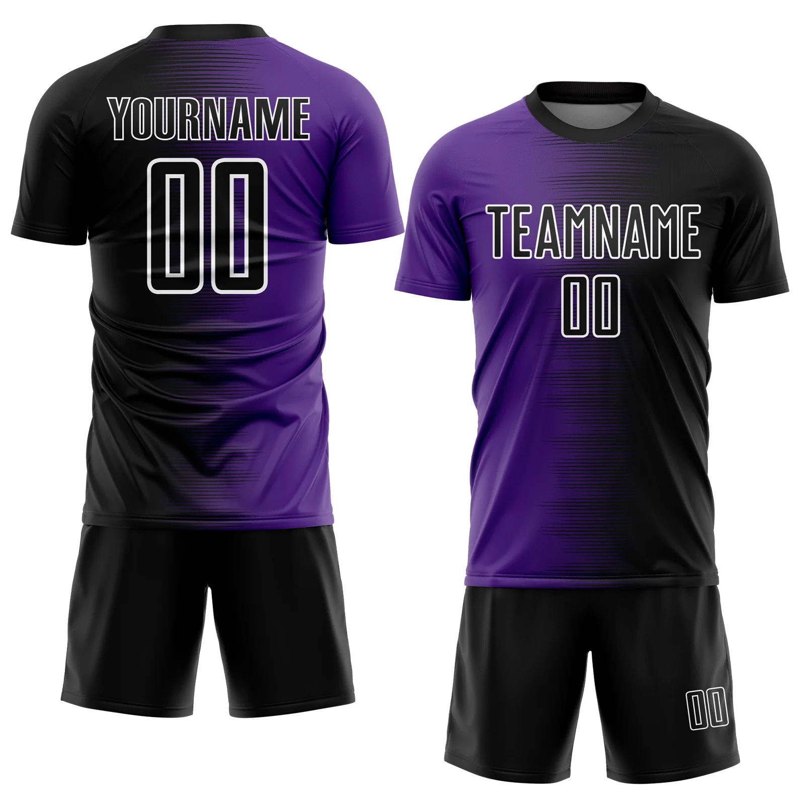 Custom Black Purple-White Gradient Line Sublimation Soccer Uniform Jersey - Image 2