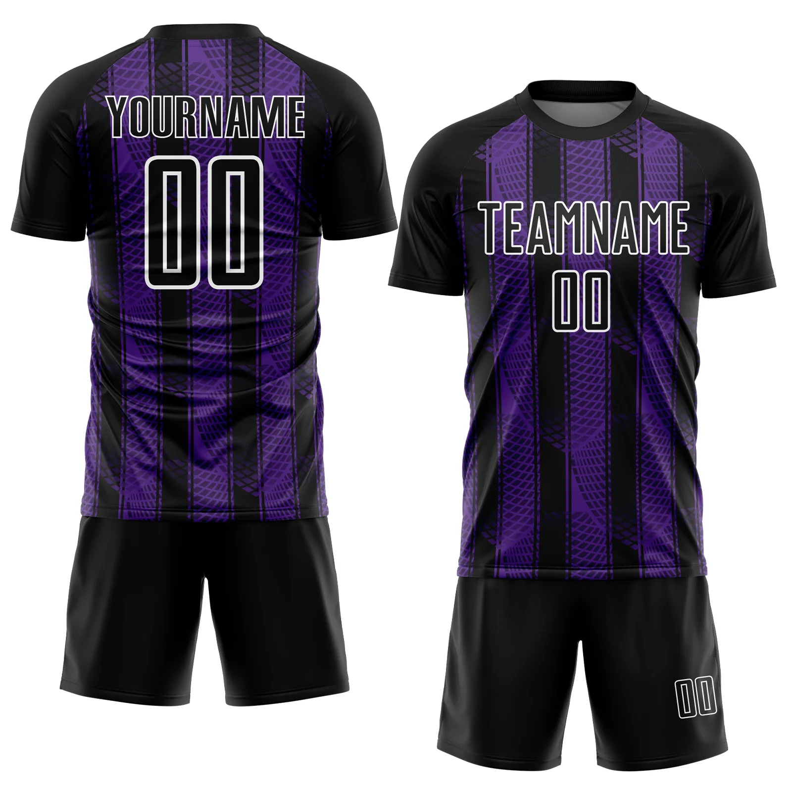 Custom Black Purple-White Abstract Network Sublimation Soccer Uniform Jersey - Image 2