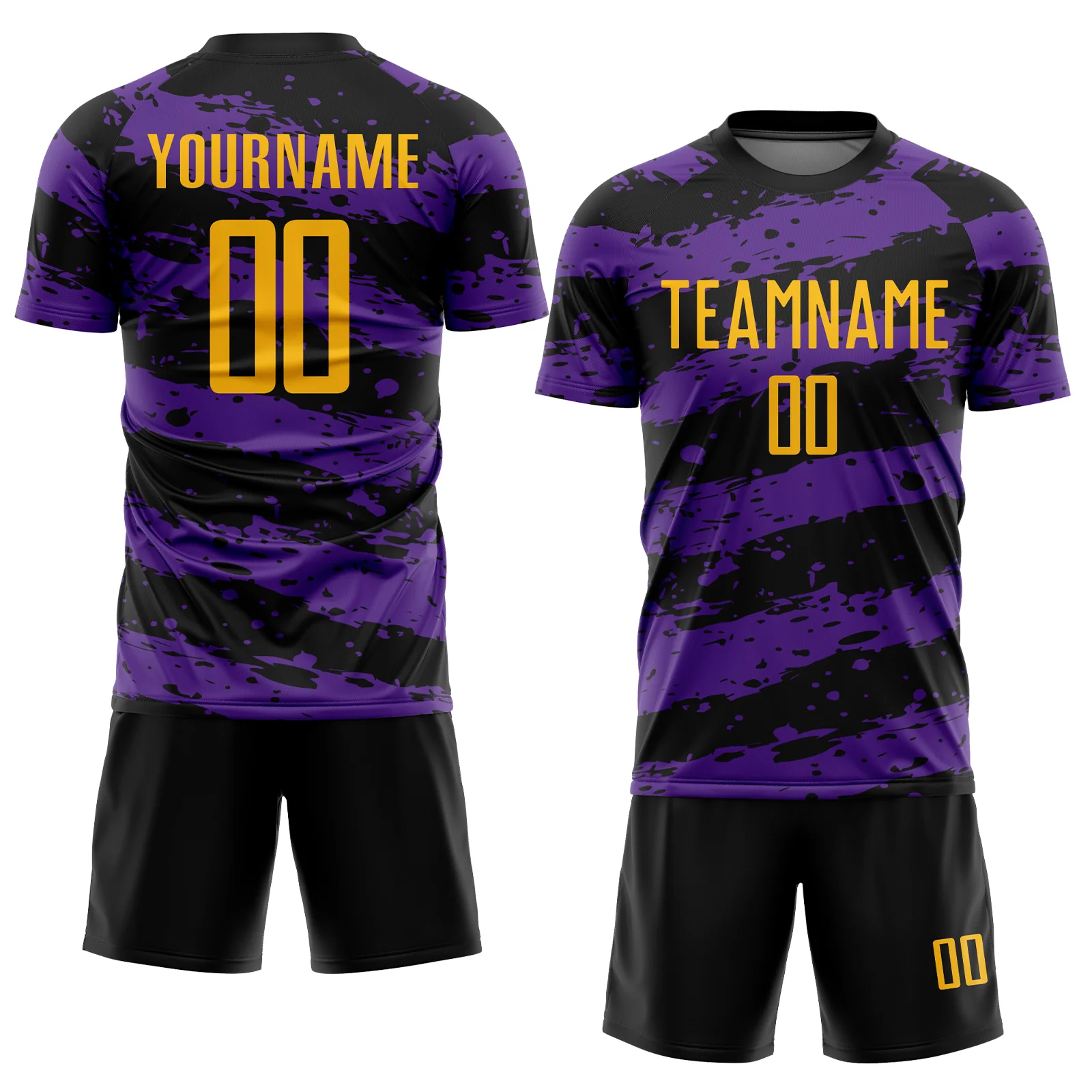 Custom Black Gold-Purple Splash Sublimation Soccer Uniform Jersey - Image 2