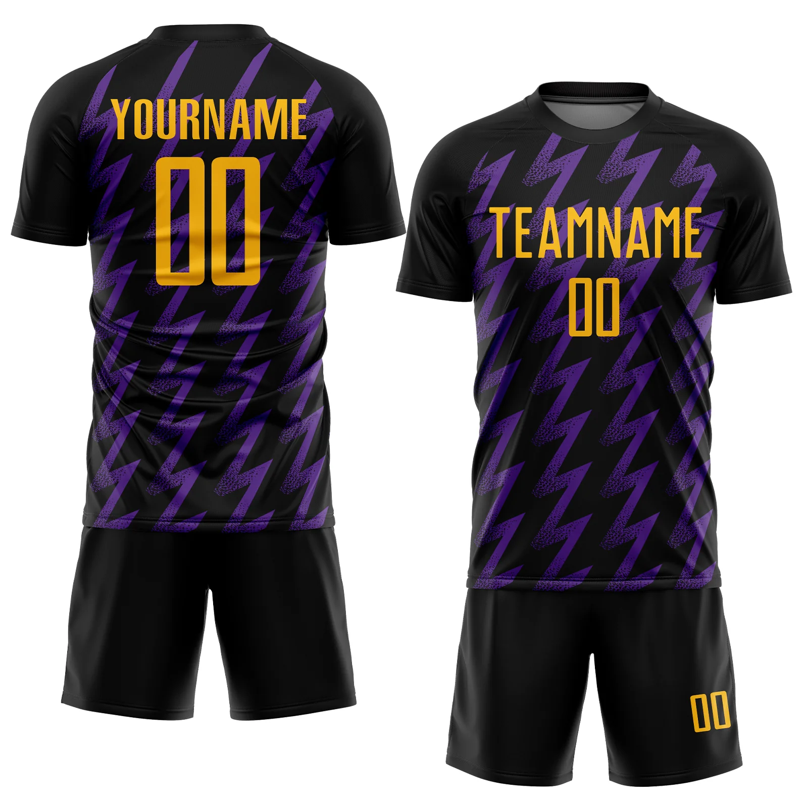 Custom Black Gold-Purple Zigzag Shape Sublimation Soccer Uniform Jersey - Image 2
