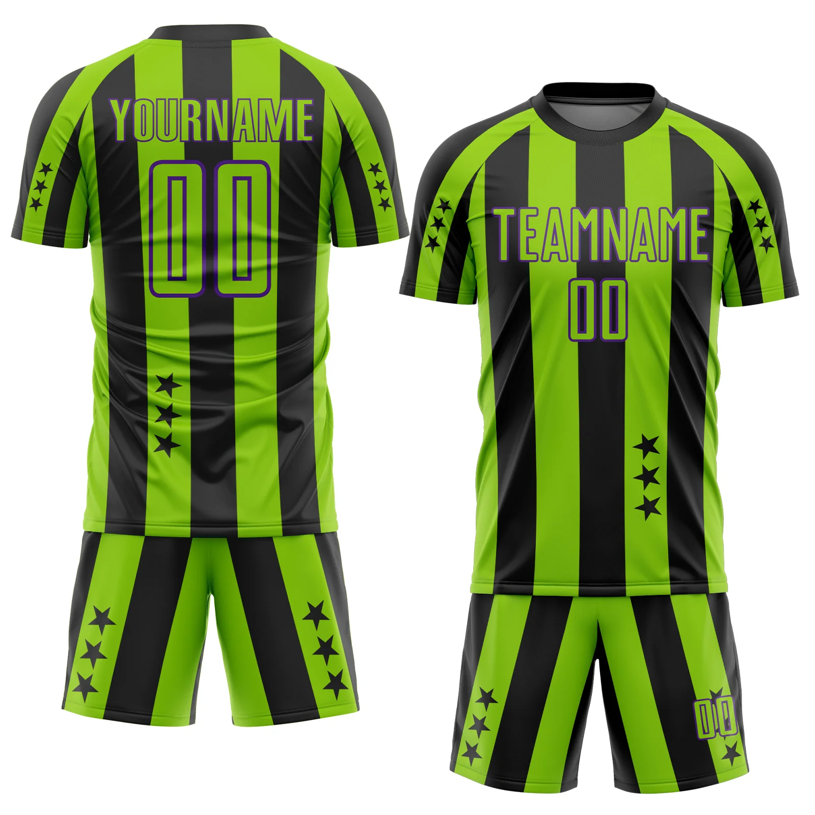 Custom Black Neon Green-Purple Stars And Stripes Sports Sublimation Soccer Uniform Jersey - Image 2