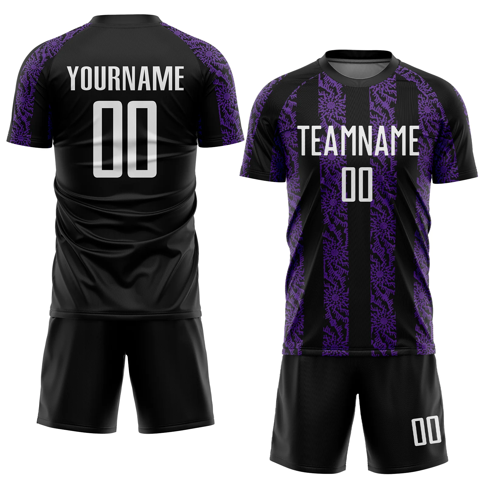 Custom Black White-Purple Abstract Shape Sublimation Soccer Uniform Jersey - Image 2