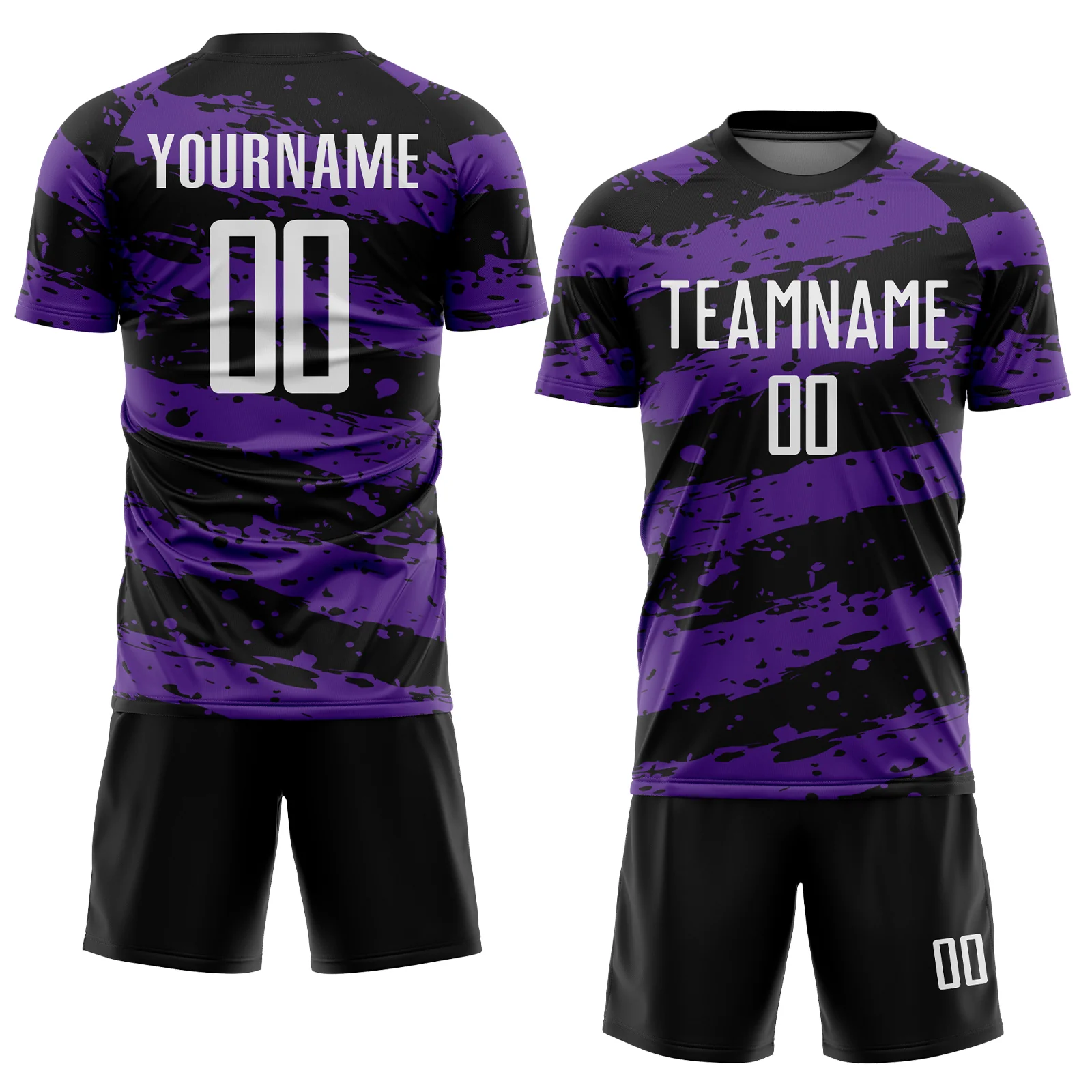 Custom Black White-Purple Splash Sublimation Soccer Uniform Jersey - Image 2