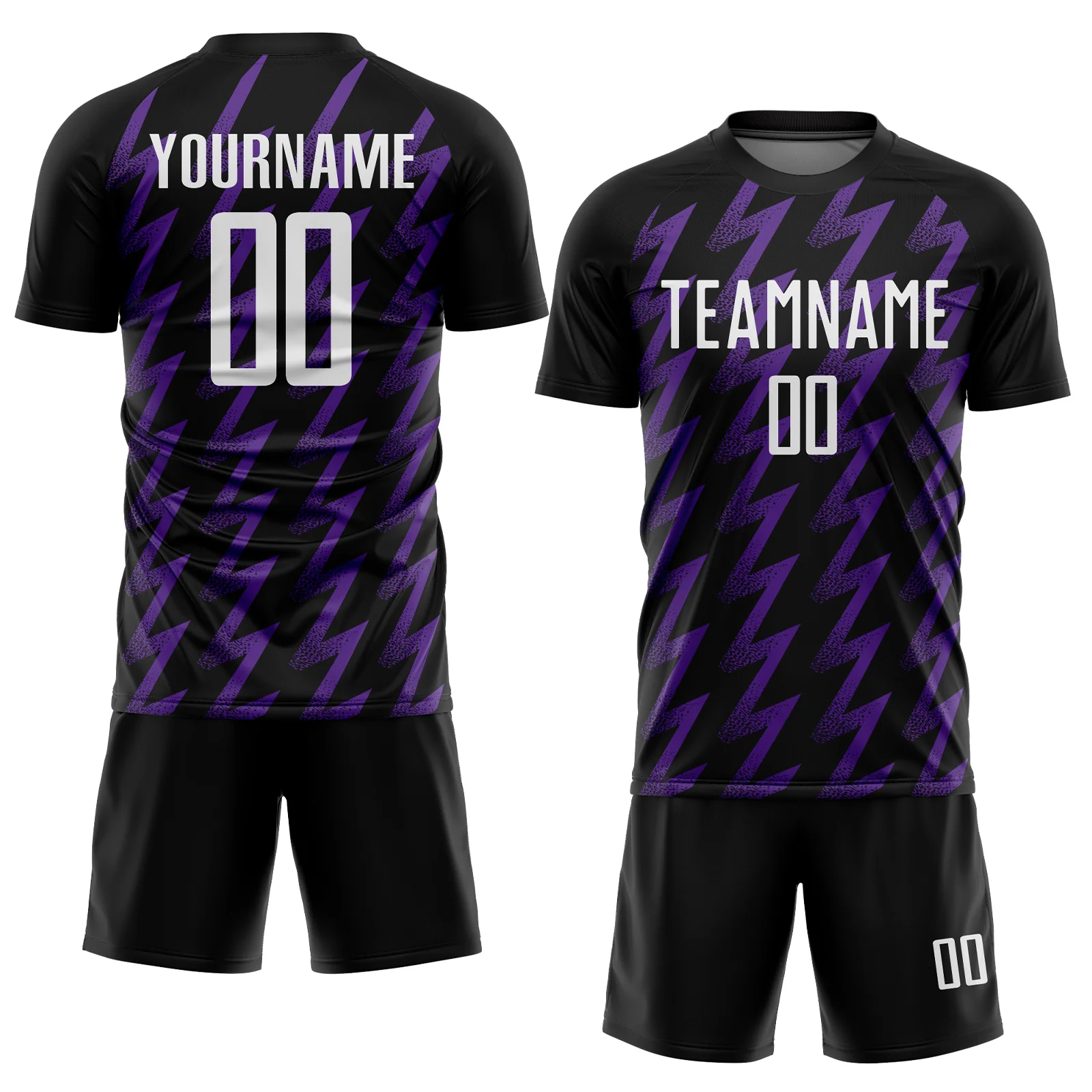 Custom Black White-Purple Zigzag Shape Sublimation Soccer Uniform Jersey - Image 2