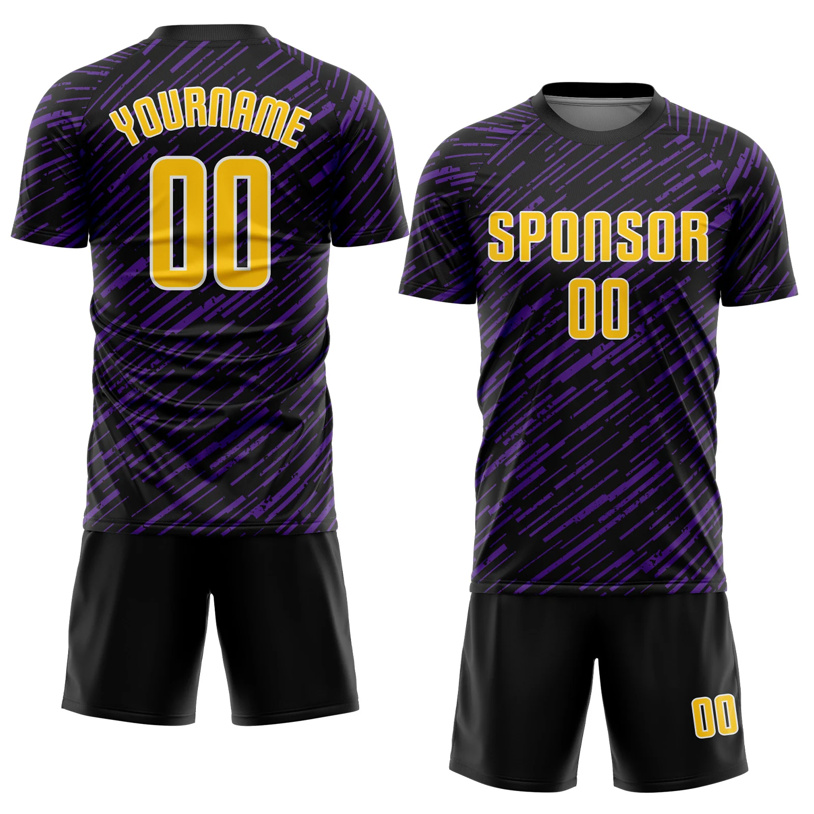 Custom Black Yellow Purple-White Line Sports Sublimation Soccer Uniform Jersey - Image 2