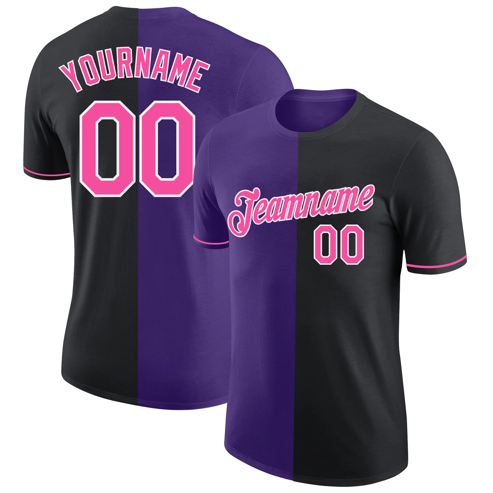 Custom Black Pink-Purple Split Fashion Performance T-Shirt