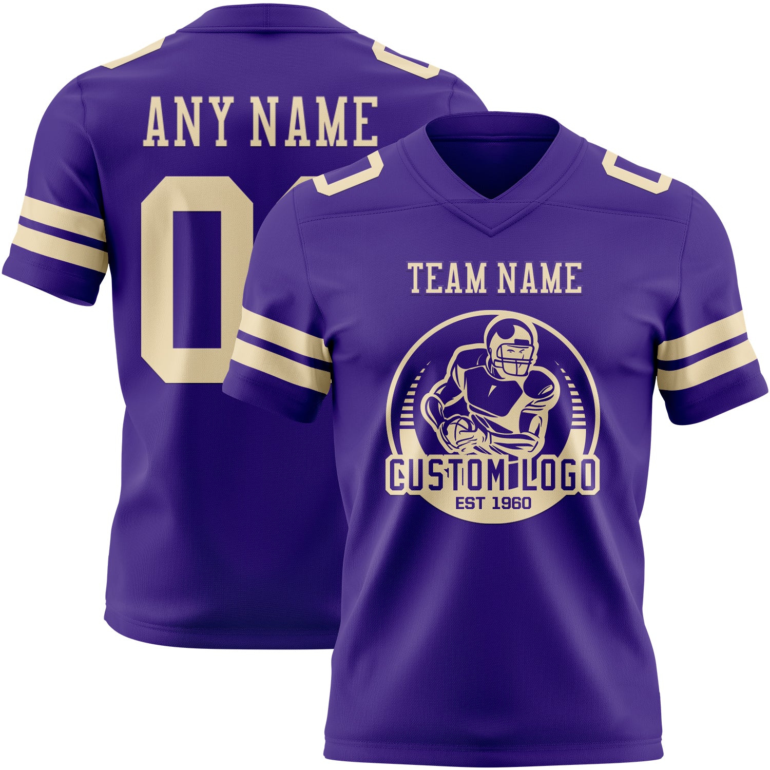 Custom Purple Cream Authentic Football Jersey - Image 2