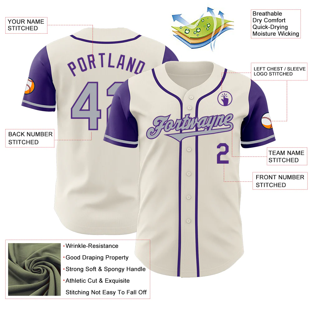 Custom Cream Gray-Purple Authentic Two Tone Baseball Jersey - Image 3