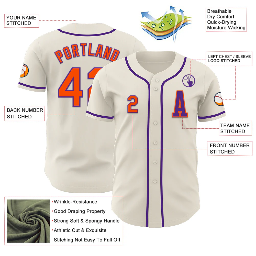 Custom Cream Orange-Purple Authentic Baseball Jersey - Image 2