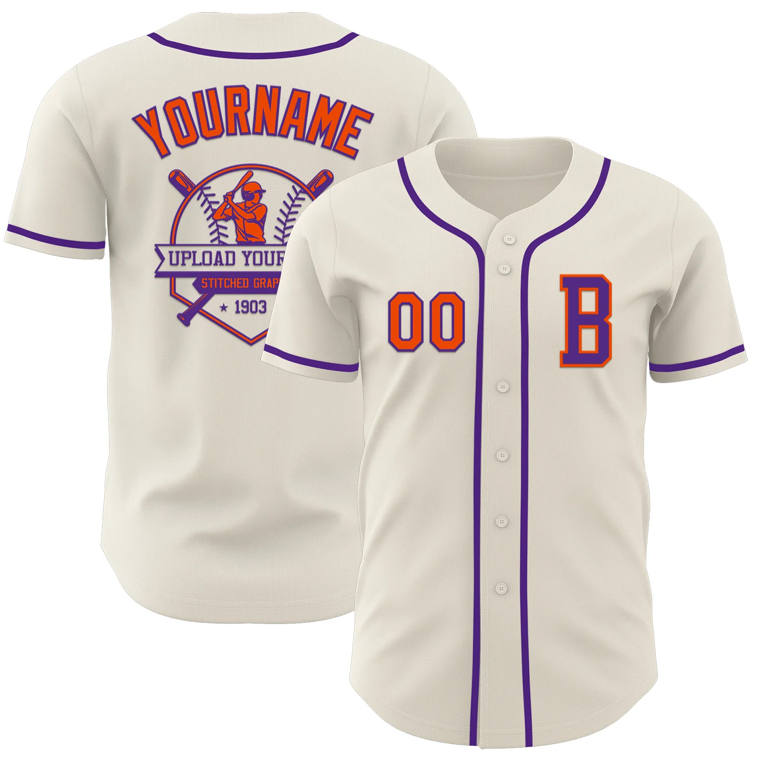 Custom Cream Orange-Purple Authentic Baseball Jersey - Image 5
