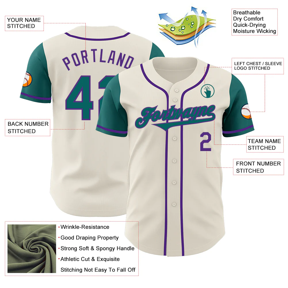 Custom Cream Teal-Purple Authentic Two Tone Baseball Jersey - Image 3