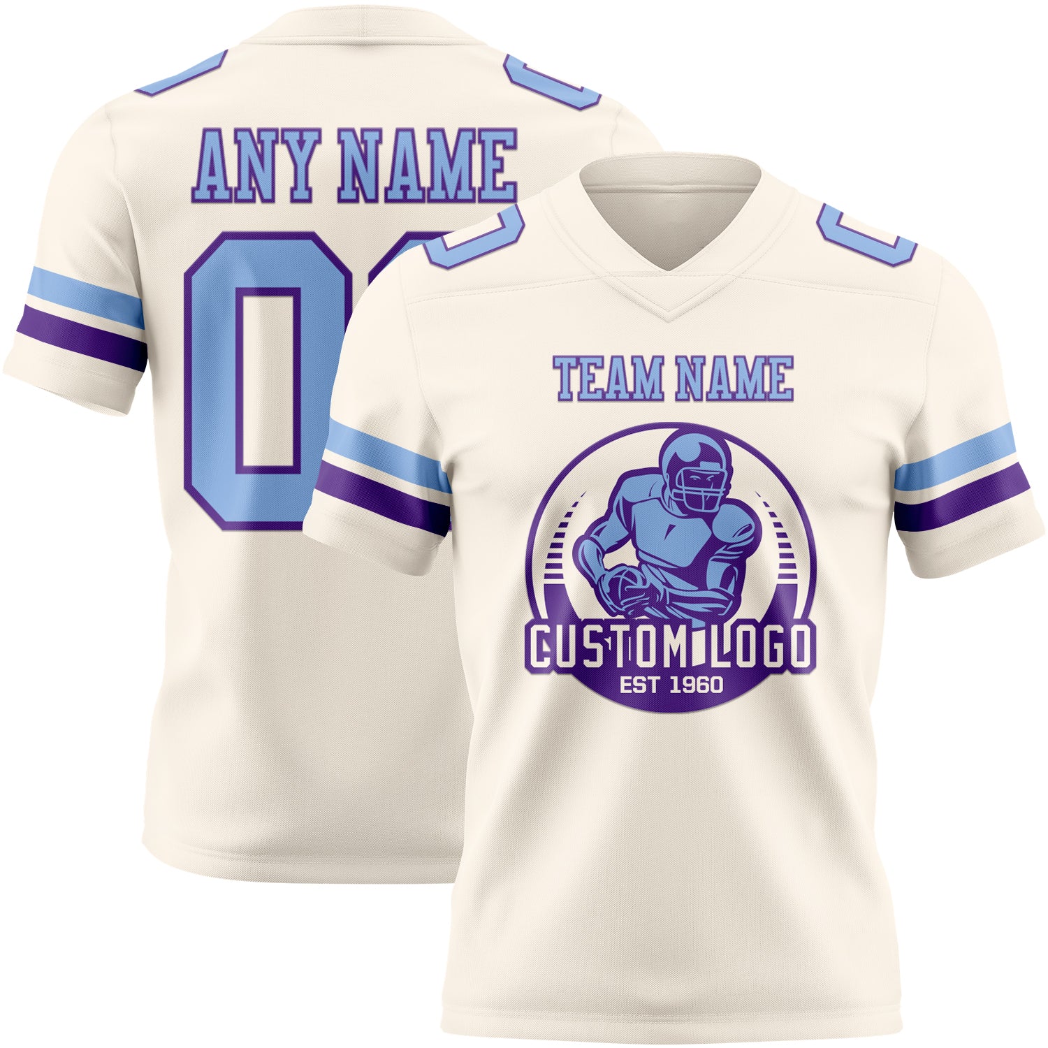 Custom Cream Light Blue-Purple Authentic Football Jersey - Image 2