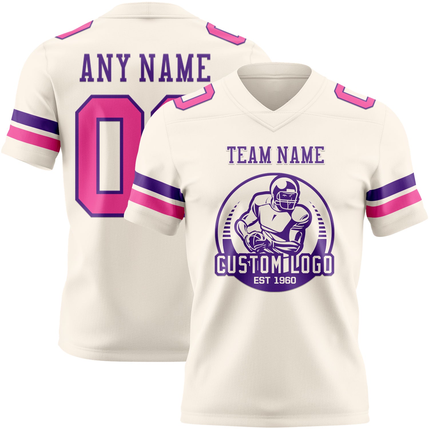 Custom Cream Pink-Purple Authentic Football Jersey - Image 2