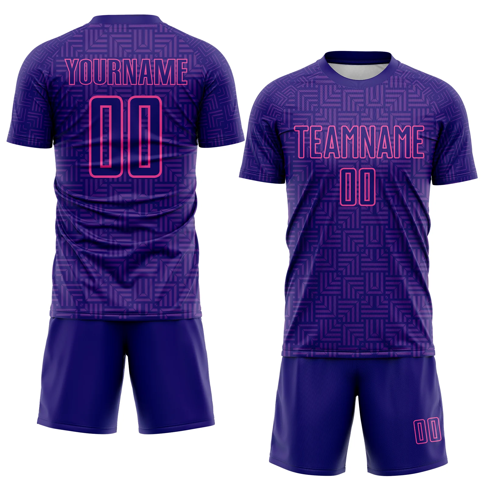 Custom Dark Purple Purple-Pink Geometric Maze Interlocking Square Sports Sublimation Soccer Uniform Jersey - Image 2