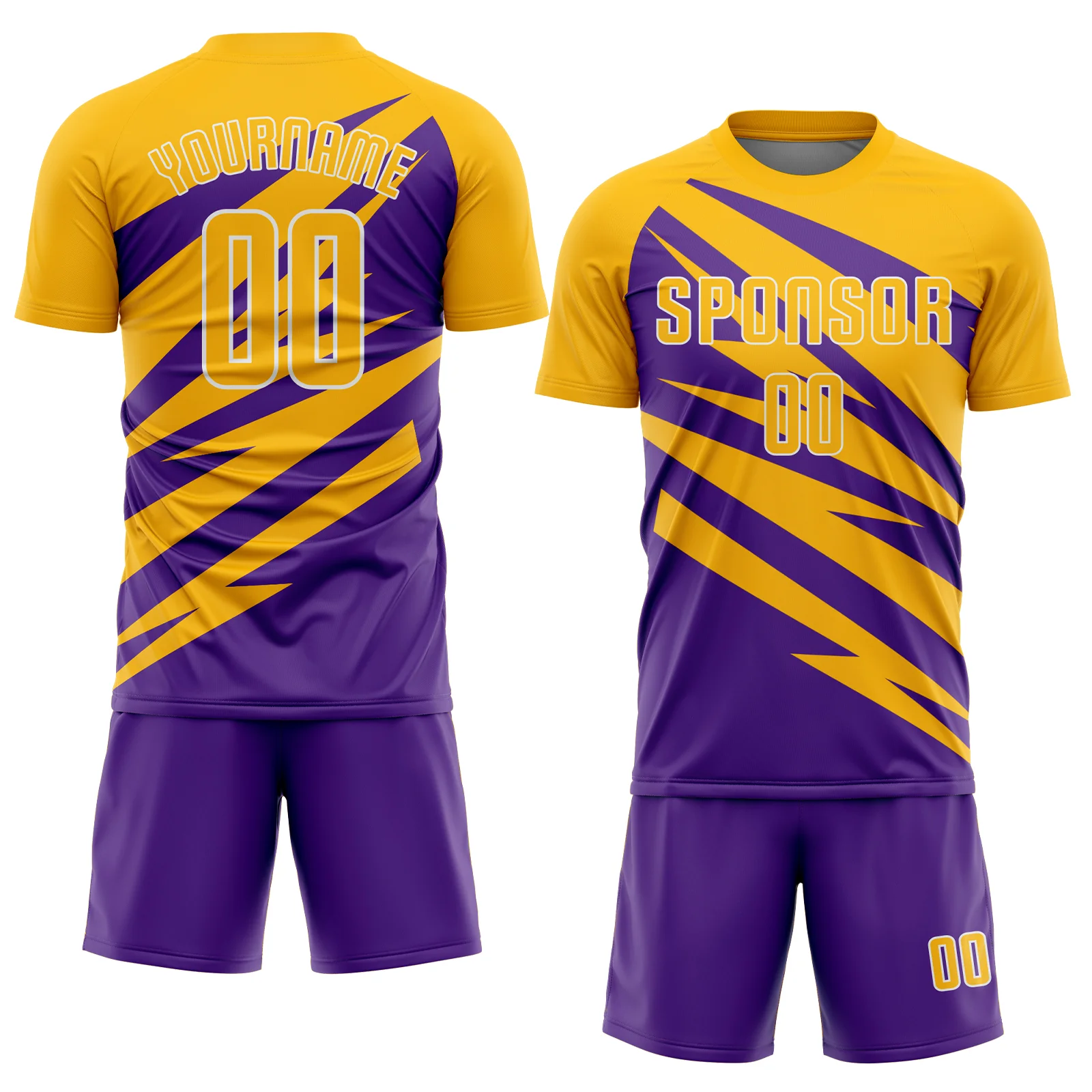 Custom Gold Purple-White Abstract Line Sports Sublimation Soccer Uniform Jersey - Image 2