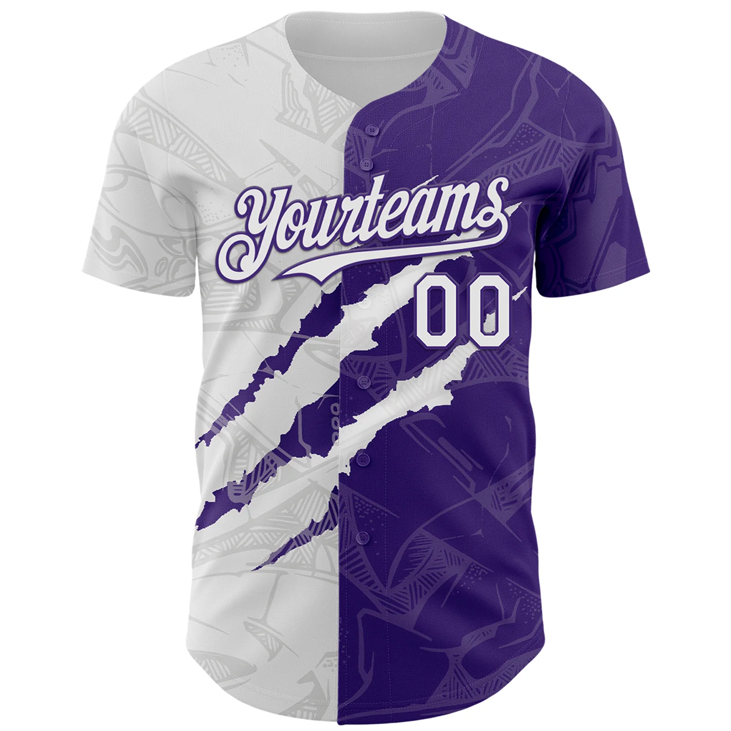 Custom Graffiti Pattern White-Purple 3D Scratch Authentic Baseball Jersey - Image 2