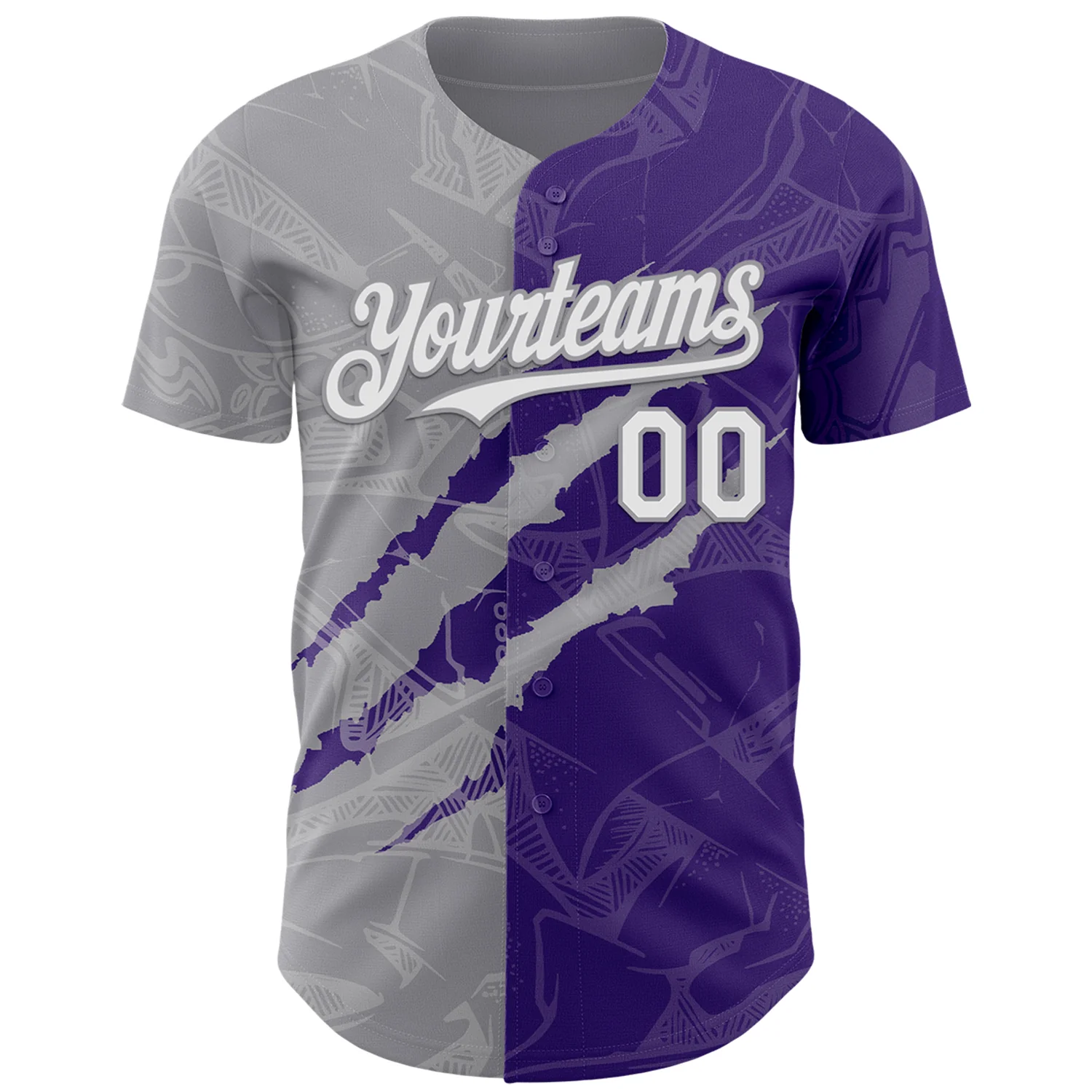 Custom Graffiti Pattern White Purple-Gray 3D Scratch Authentic Baseball Jersey - Image 2