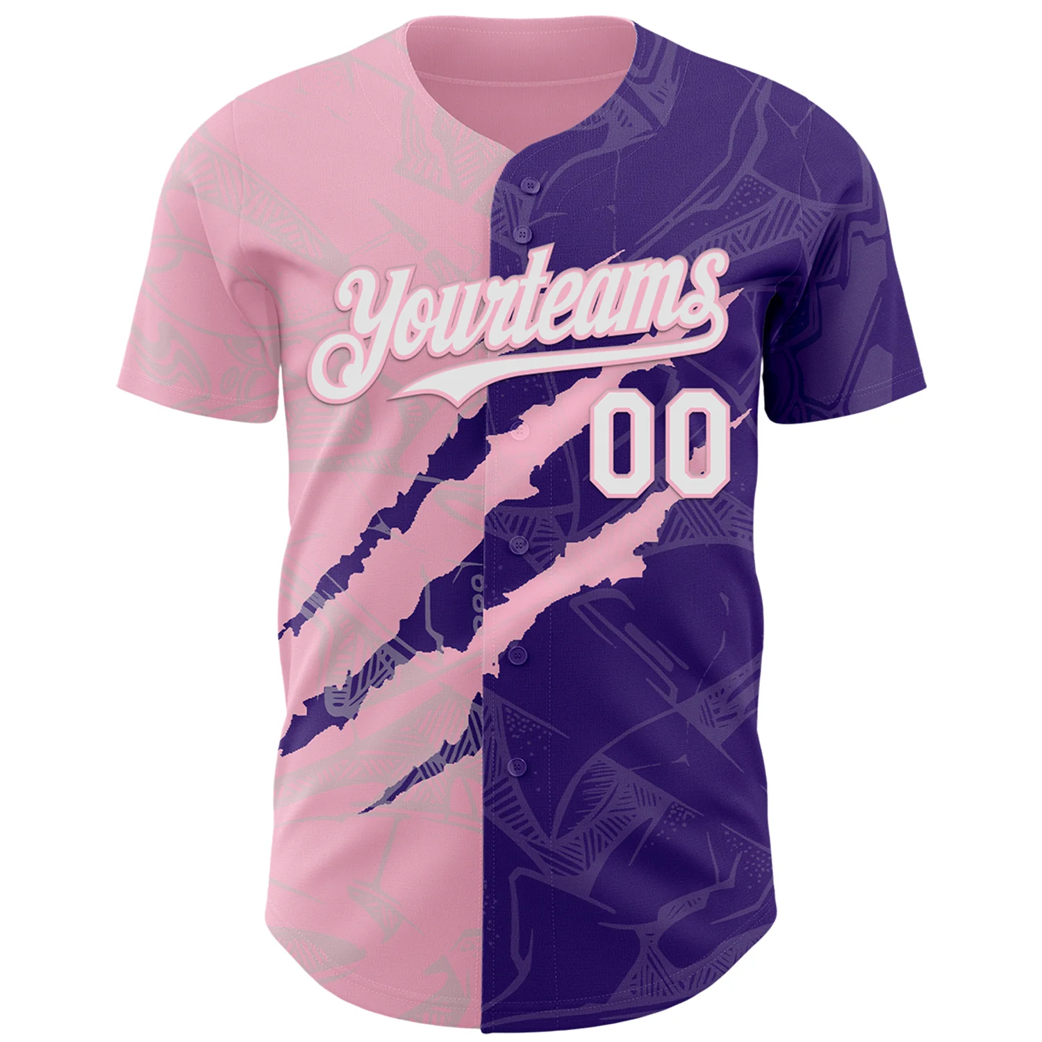 Custom Graffiti Pattern White Purple-Light Pink 3D Scratch Authentic Baseball Jersey - Image 2