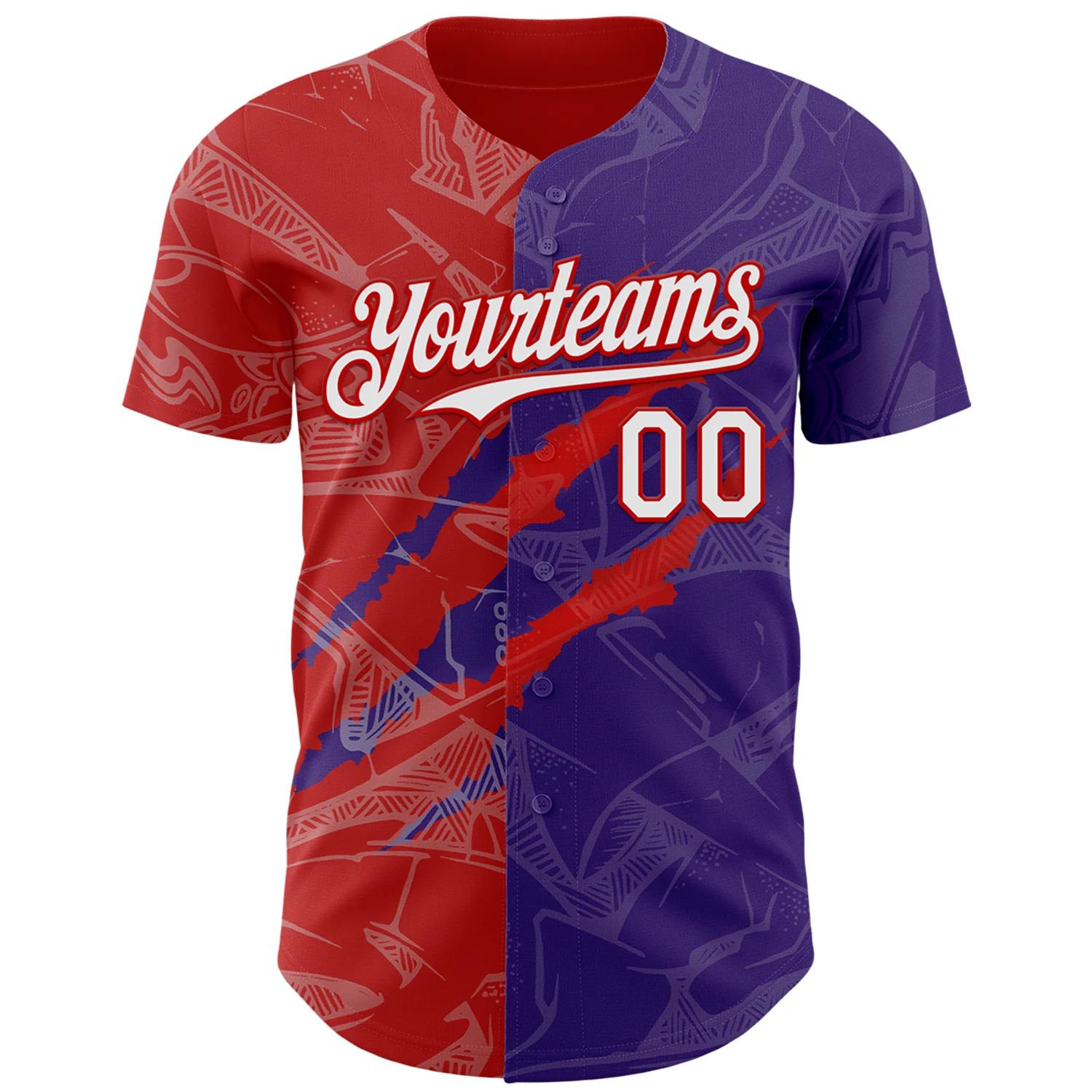 Custom Graffiti Pattern White Purple-Red 3D Scratch Authentic Baseball Jersey - Image 2
