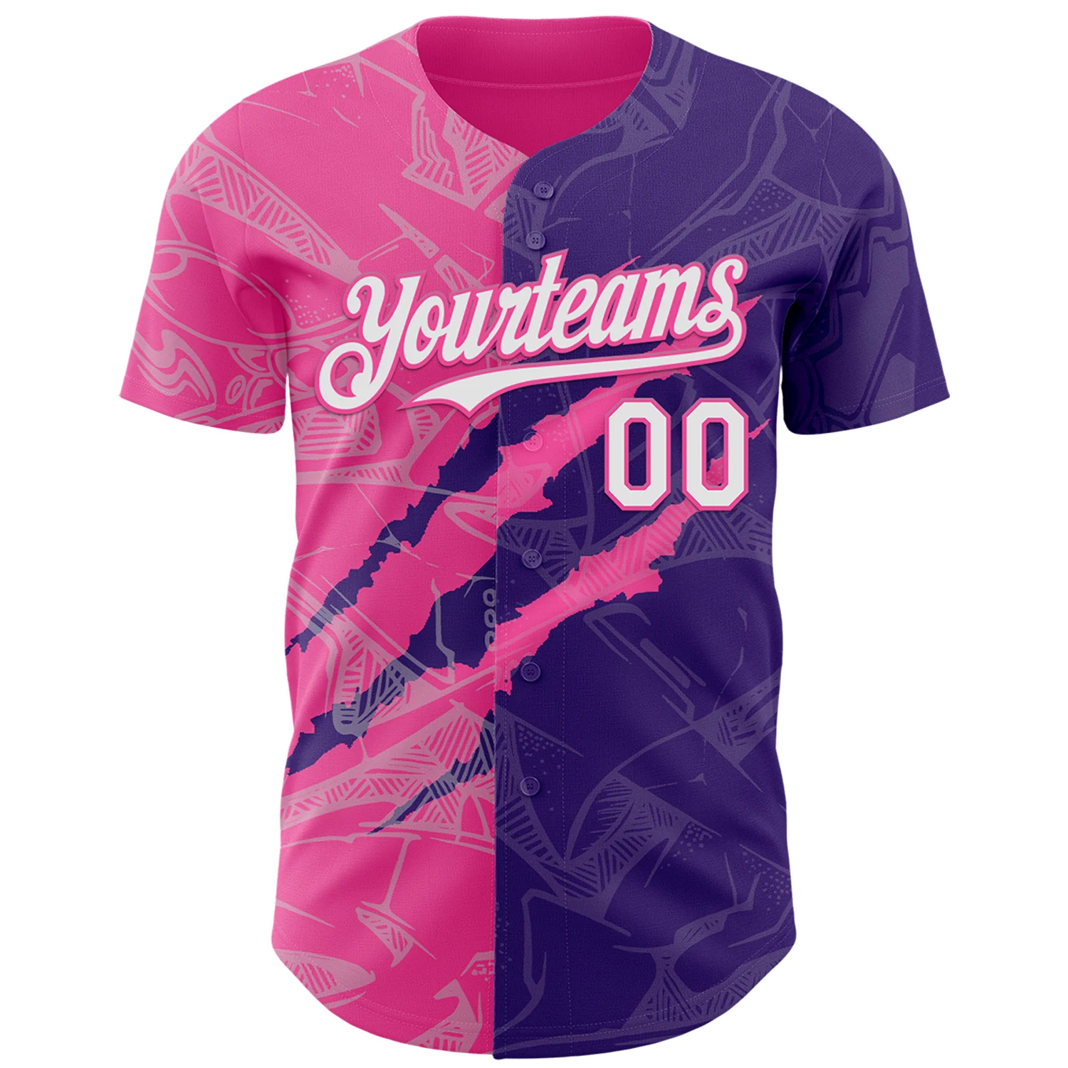 Custom Graffiti Pattern White Purple-Pink 3D Scratch Authentic Baseball Jersey - Image 2