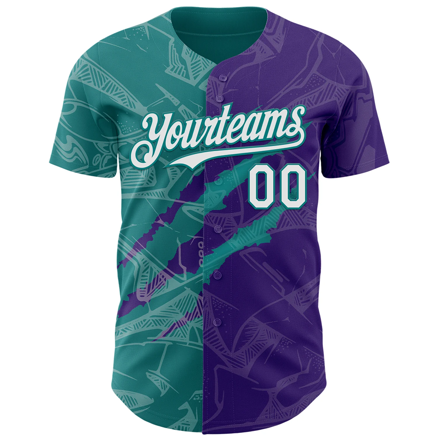Custom Graffiti Pattern White Purple-Teal 3D Scratch Authentic Baseball Jersey - Image 2
