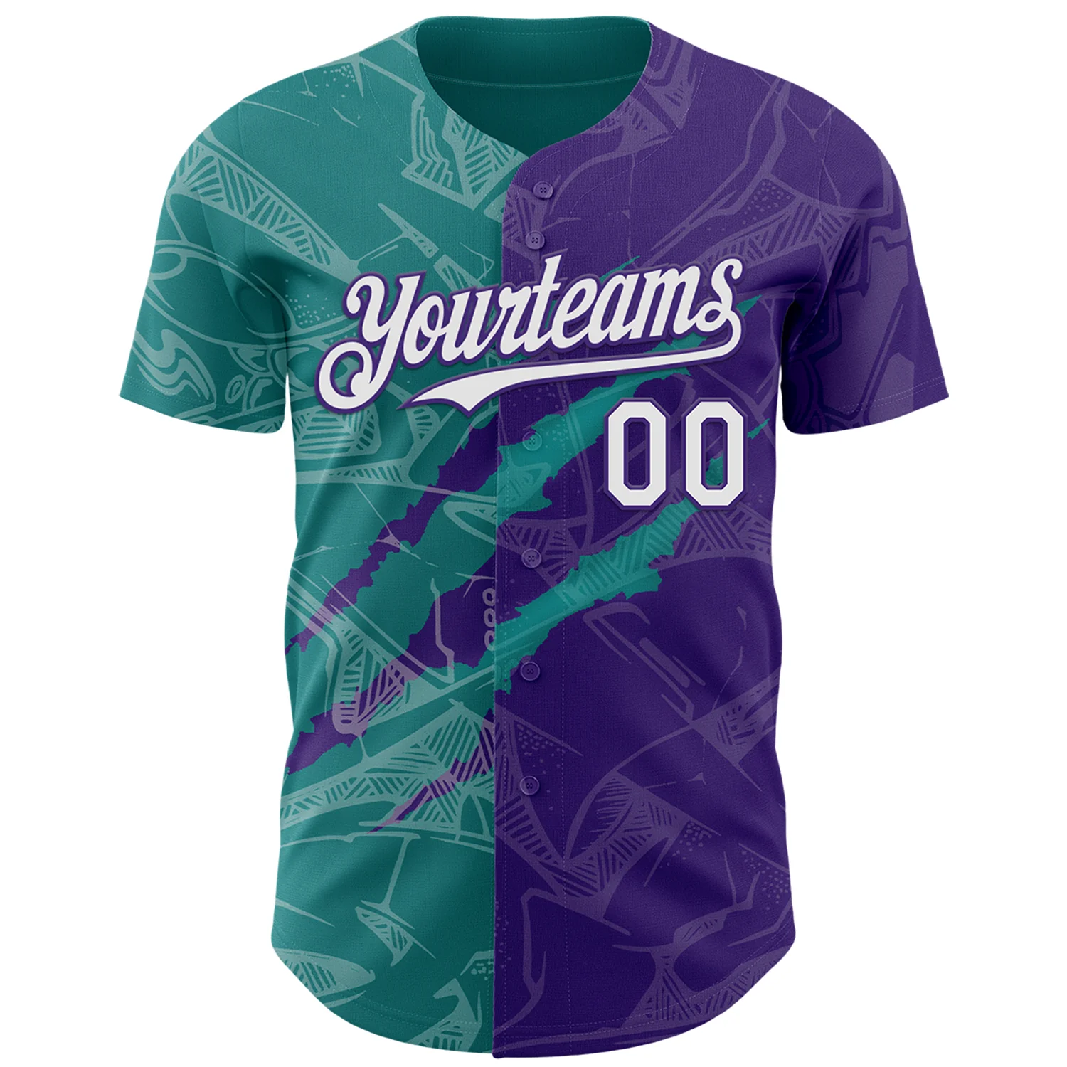 Custom Graffiti Pattern White Purple-Teal 3D Scratch Authentic Baseball Jersey - Image 2