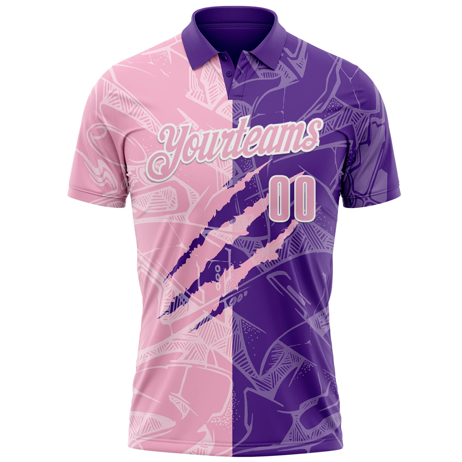 Custom Graffiti Pattern Light Pink Purple-White 3D Scratch Performance Polo Shirt - Image 2