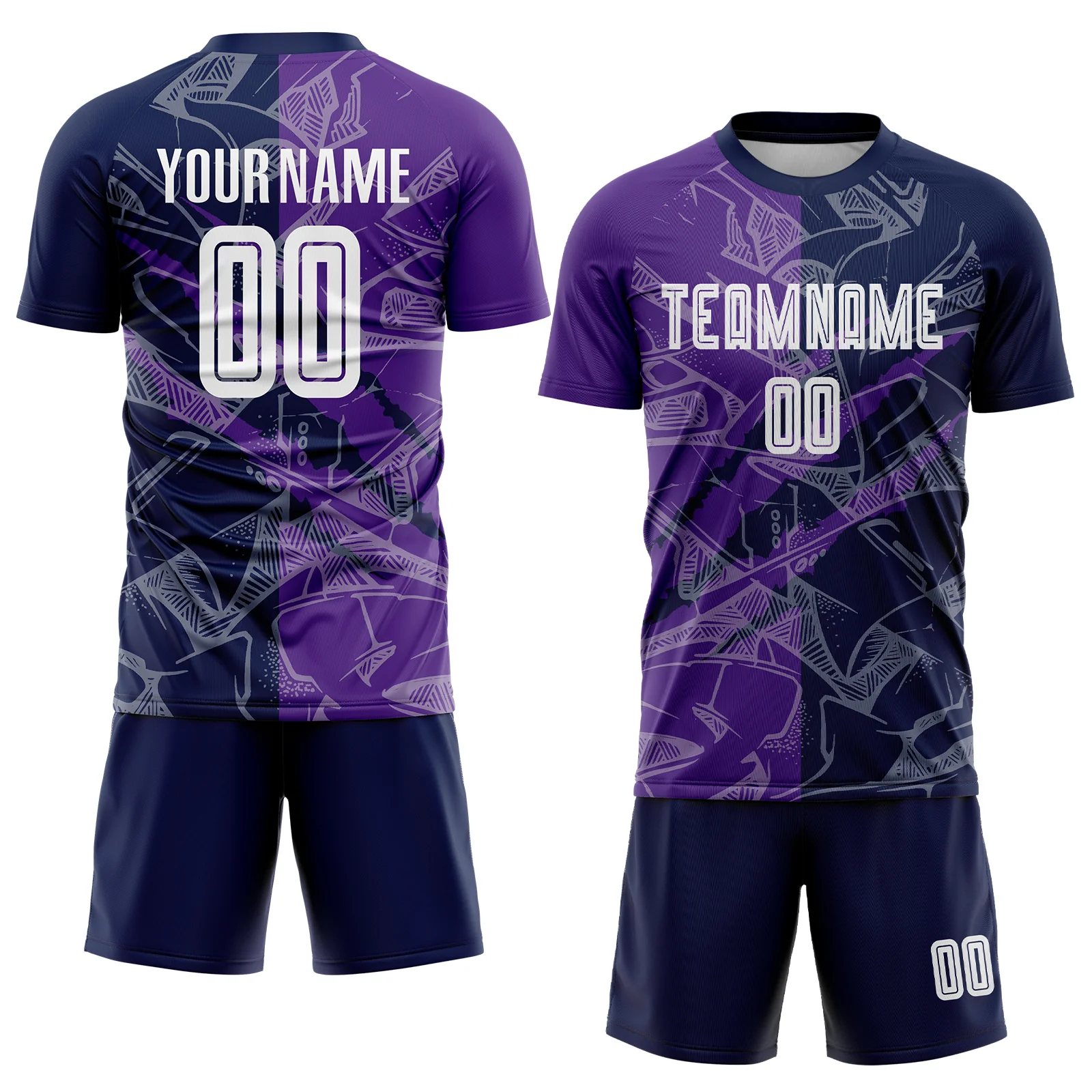 Custom Graffiti Pattern Purple-Navy Scratch Sublimation Soccer Uniform Jersey - Image 2