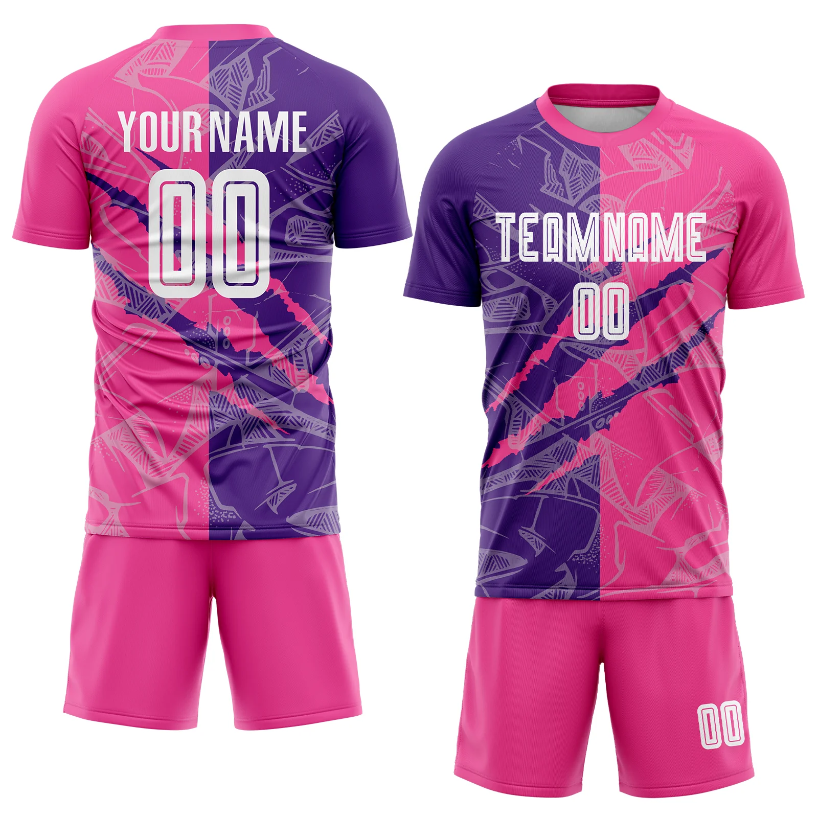 Custom Graffiti Pattern Purple-Pink Scratch Sublimation Soccer Uniform Jersey - Image 2
