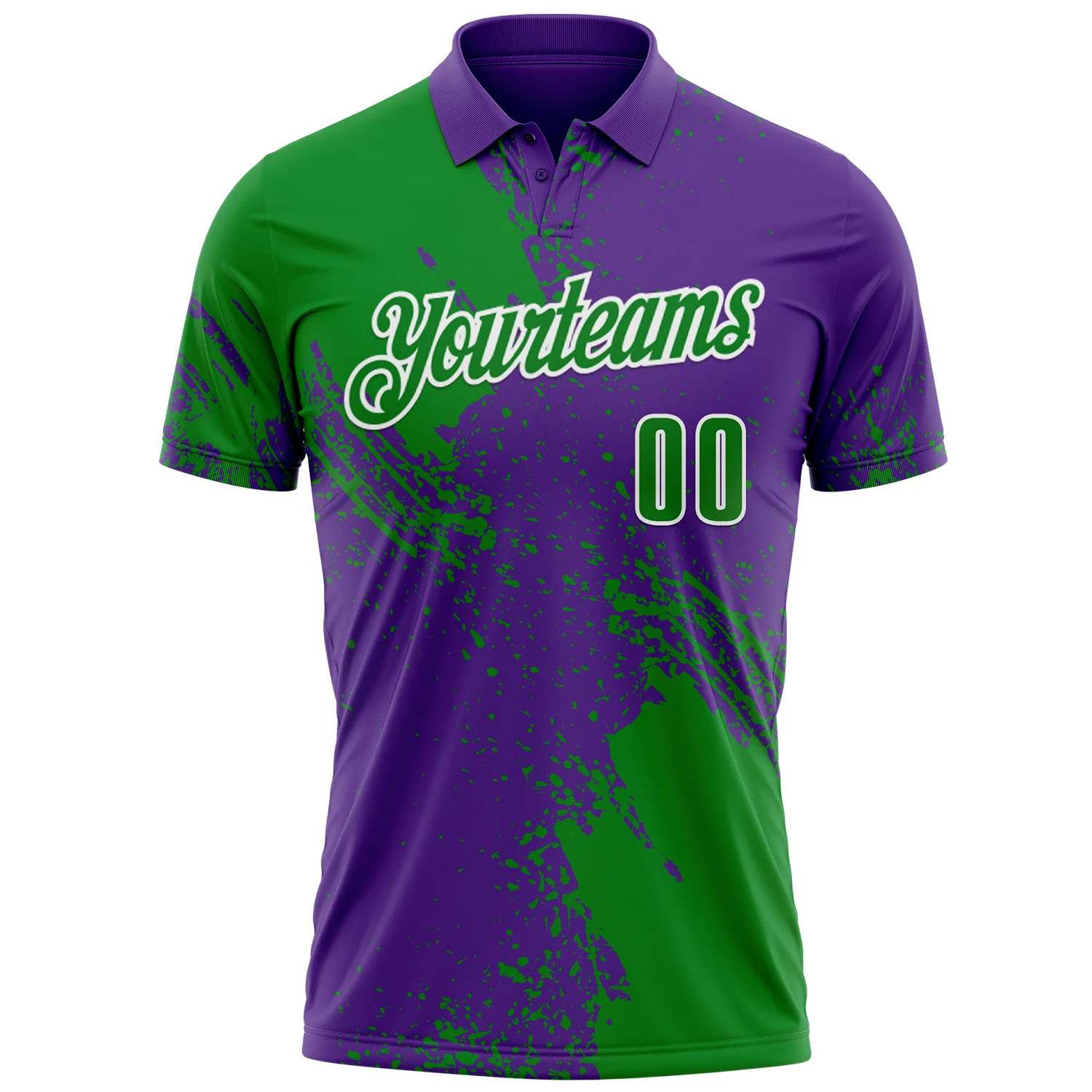 Custom Grass Green Purple-White 3D Pattern Design Abstract Brush Stroke Performance Polo Shirt - Image 2