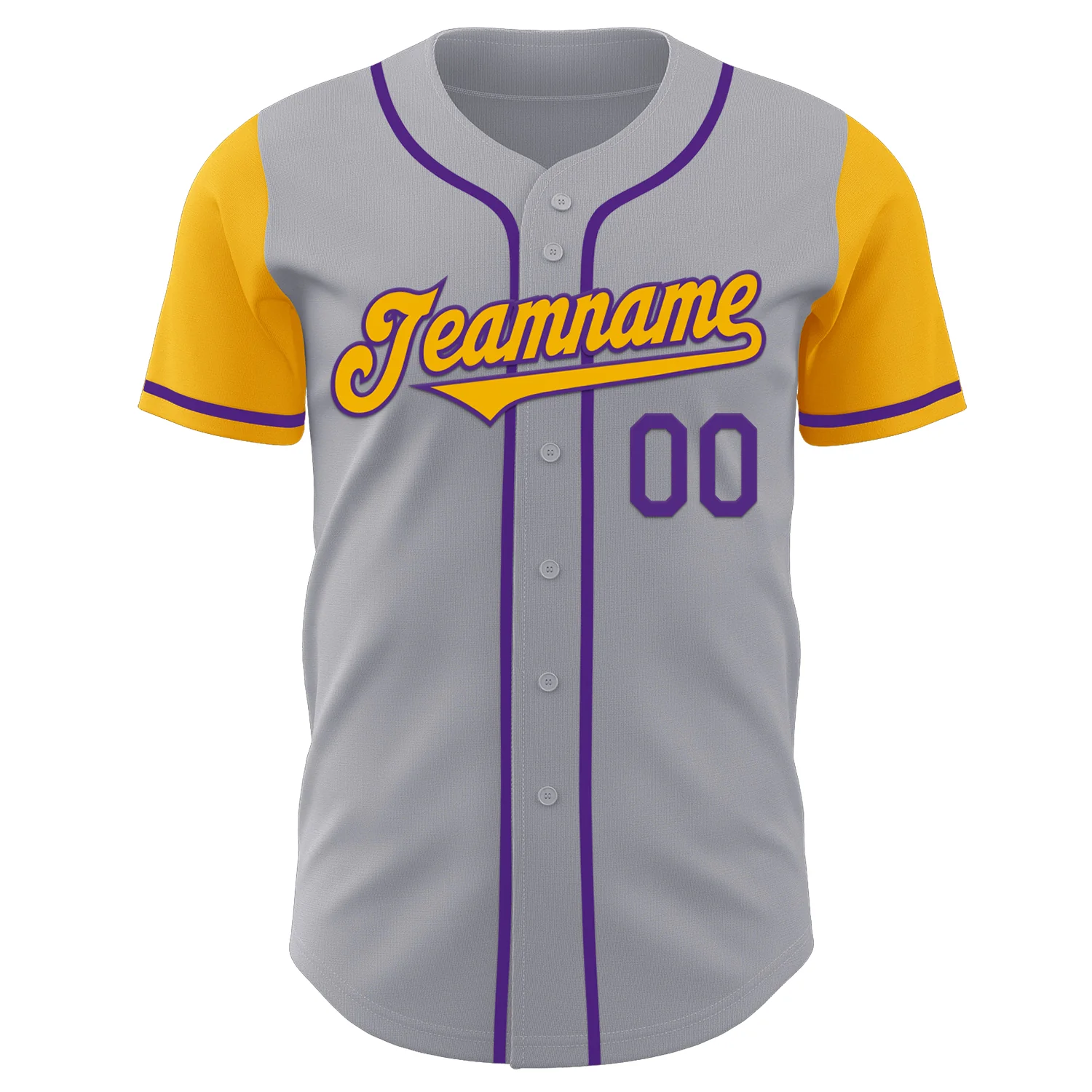 Custom Gray Gold-Purple Authentic Two Tone Baseball Jersey - Image 2