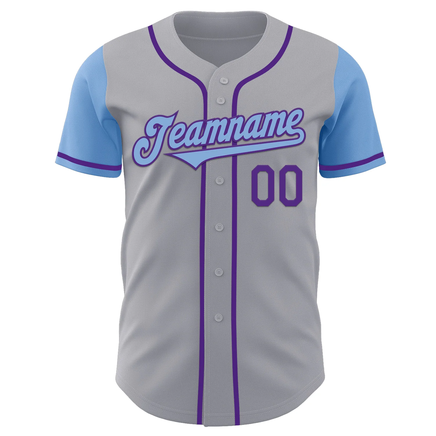 Custom Gray Light Blue-Purple Authentic Two Tone Baseball Jersey - Image 2