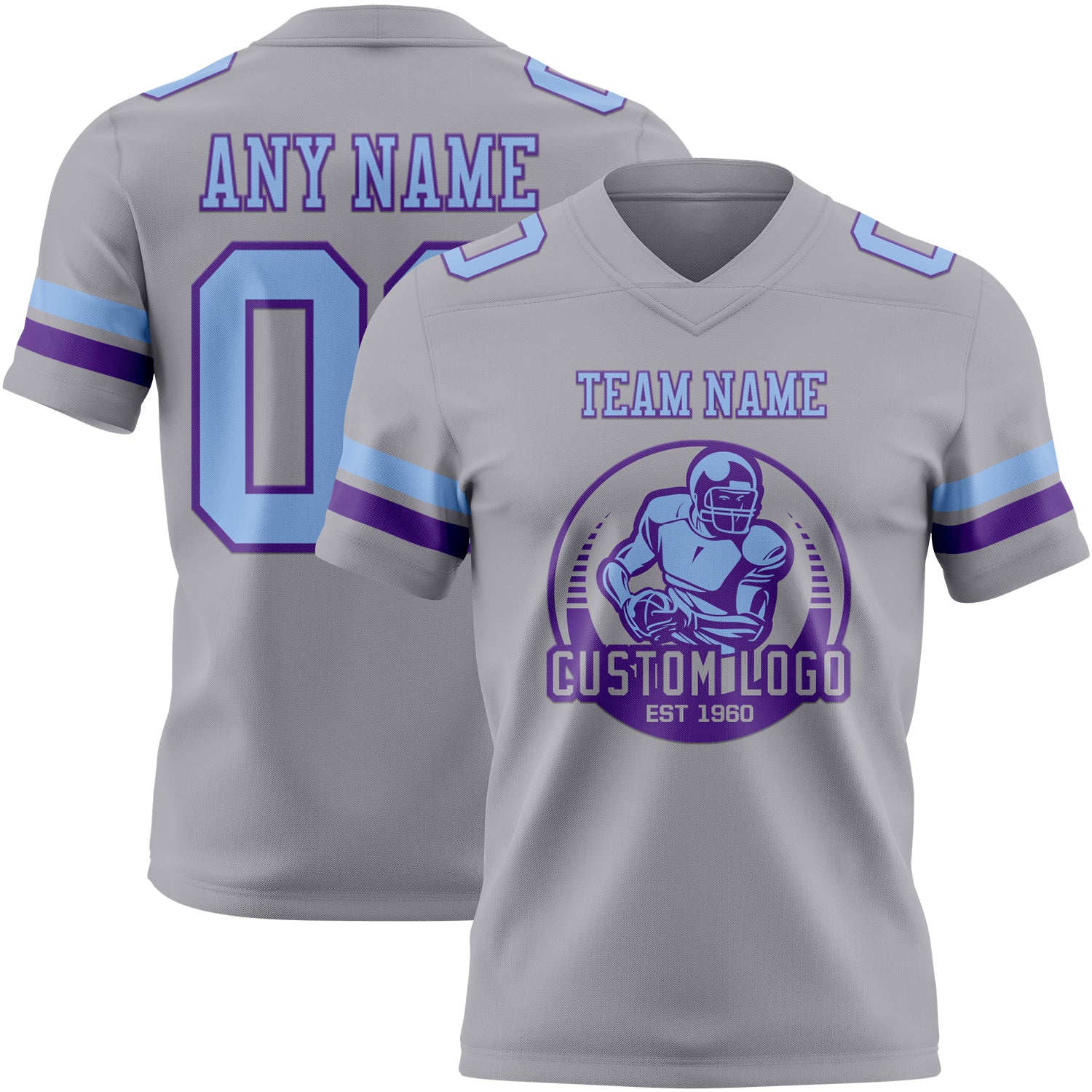 Custom Gray Light Blue-Purple Authentic Football Jersey - Image 2