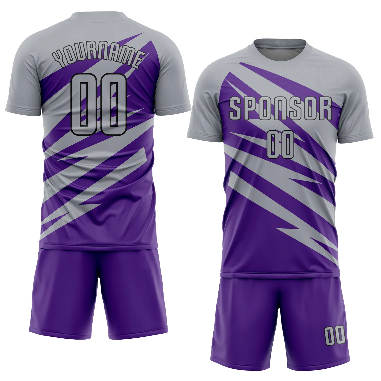 Custom Gray Purple-Black Abstract Line Sports Sublimation Soccer Uniform Jersey - Image 2