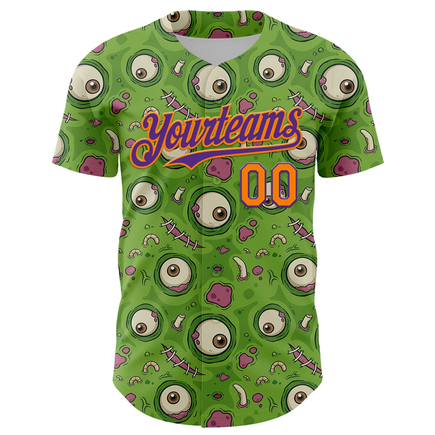 Custom Green Bay Orange-Purple 3D Pattern Design Funny Cartoon Monster Authentic Baseball Jersey - Image 2