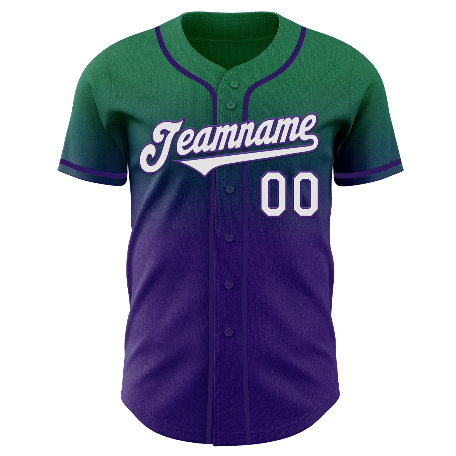 Custom Kelly Green White-Purple Authentic Fade Fashion Baseball Jersey - Image 2